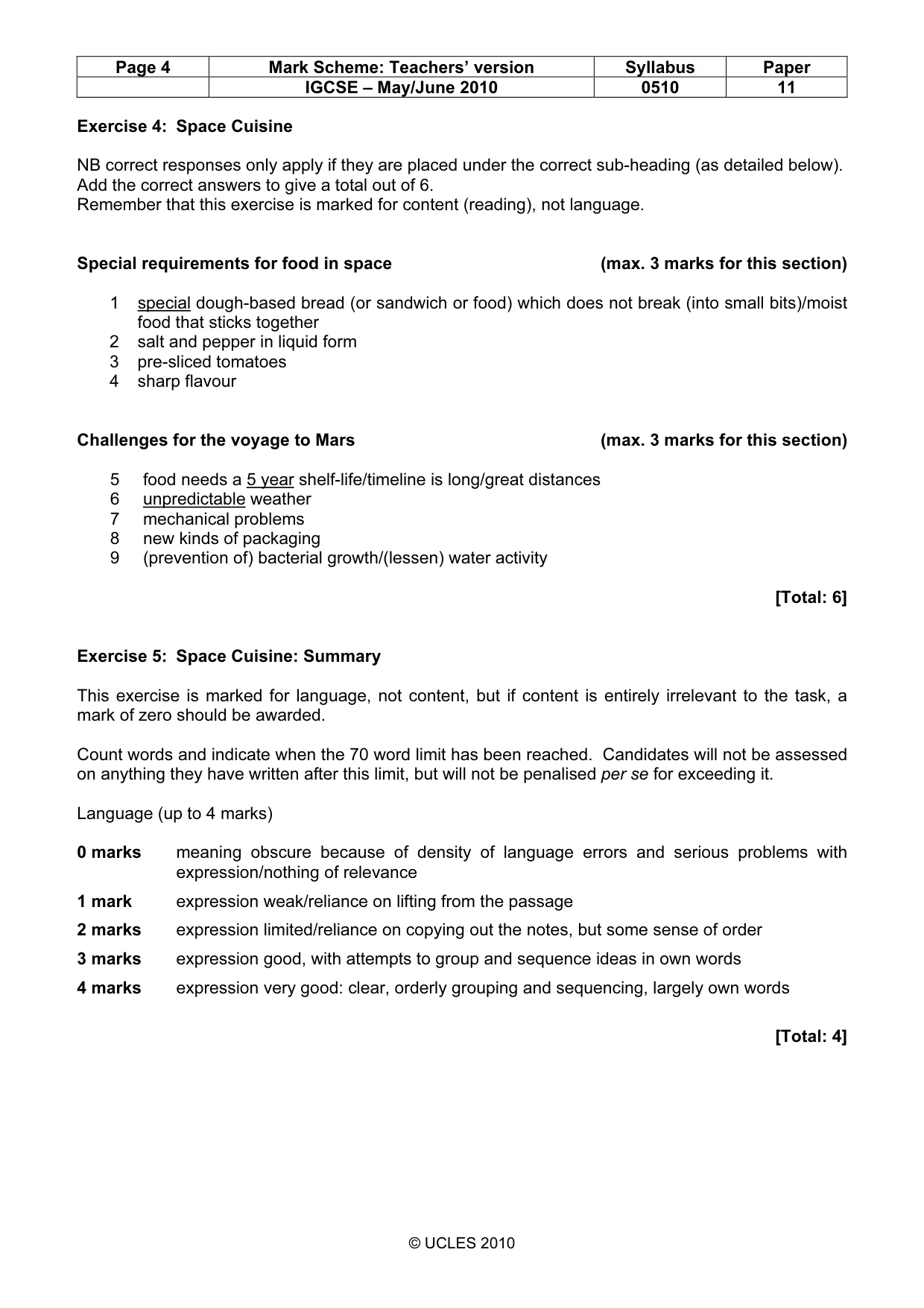 Mark scheme, page 4 of 6