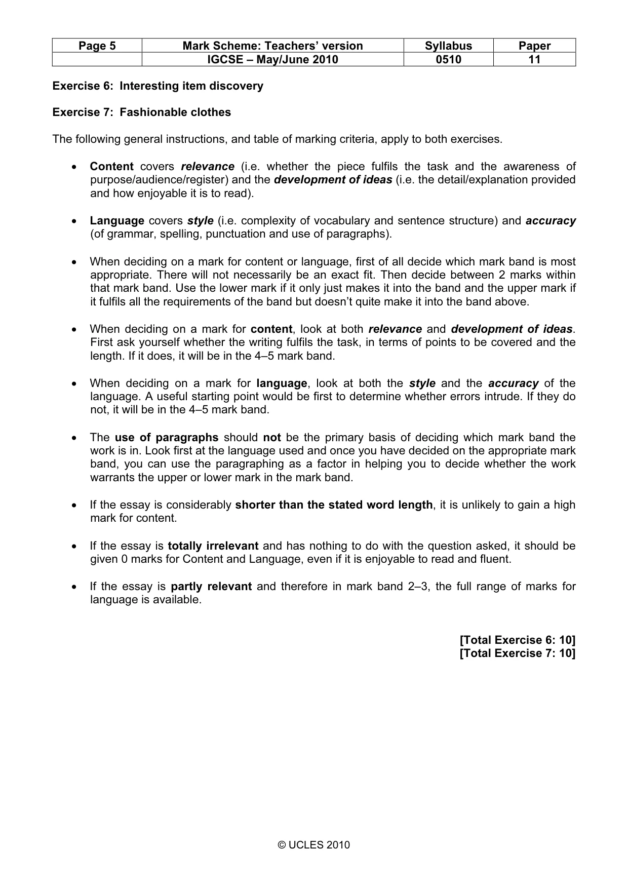Mark scheme, page 5 of 6