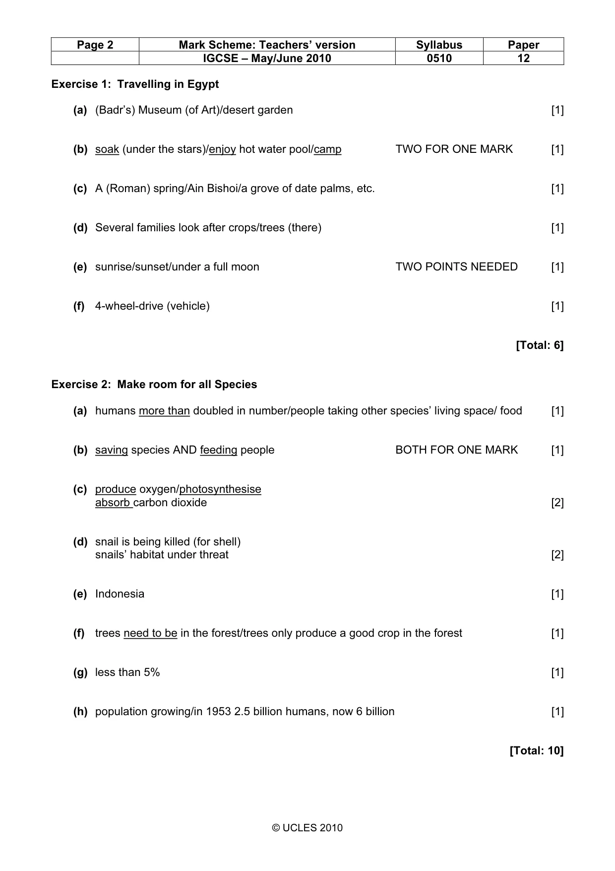 Mark scheme, page 2 of 6