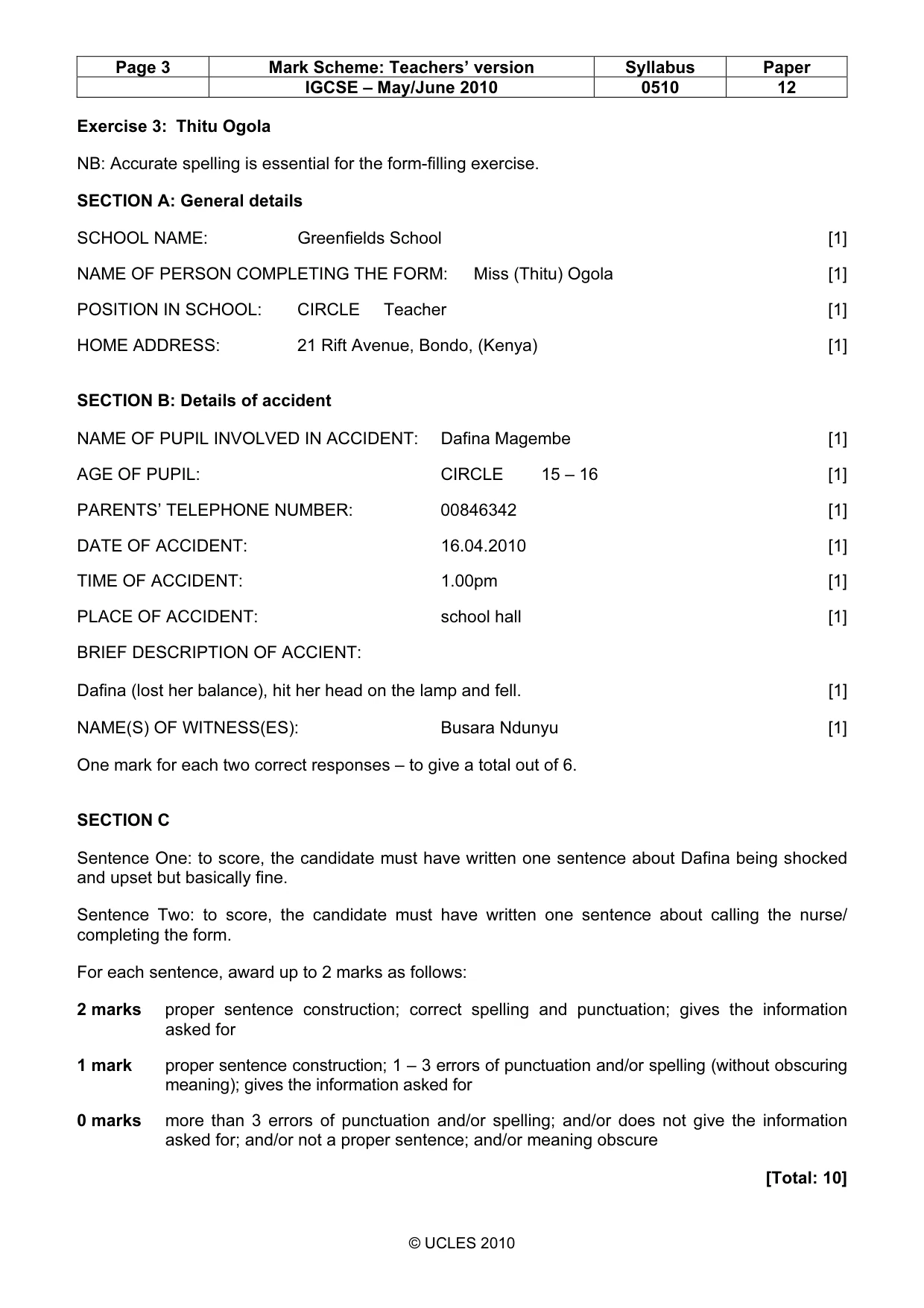 Mark scheme, page 3 of 6
