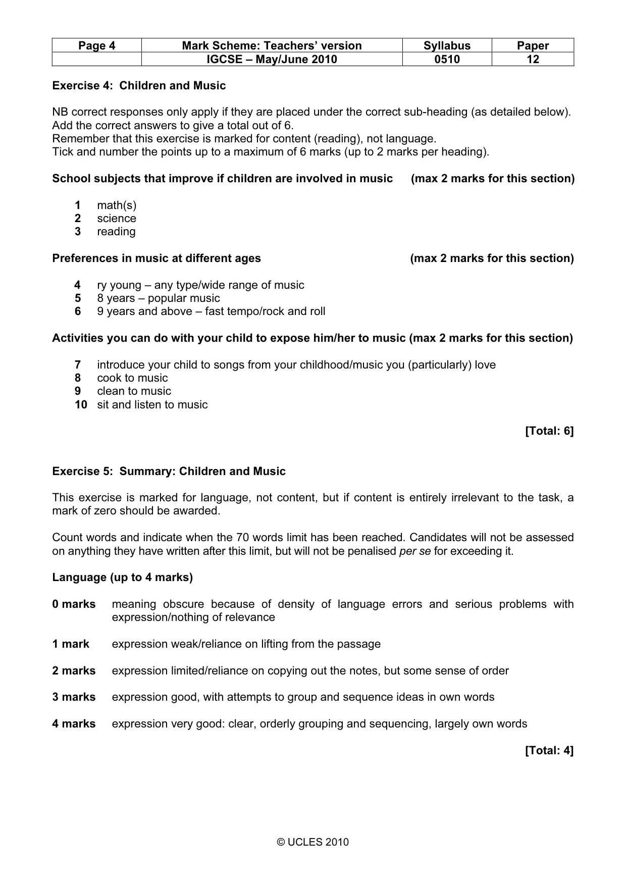 Mark scheme, page 4 of 6