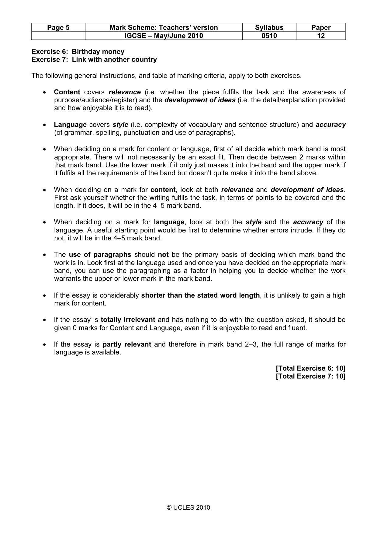 Mark scheme, page 5 of 6