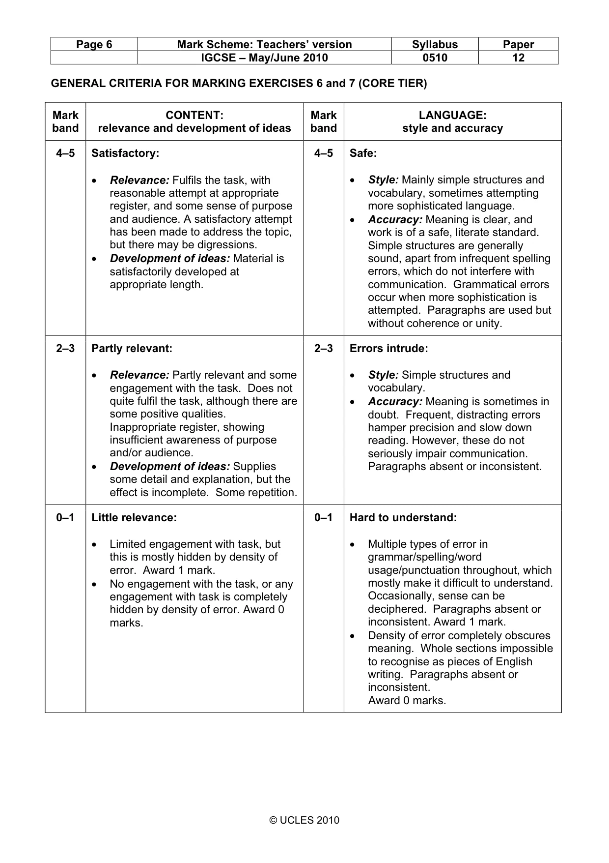 Mark scheme, page 6 of 6