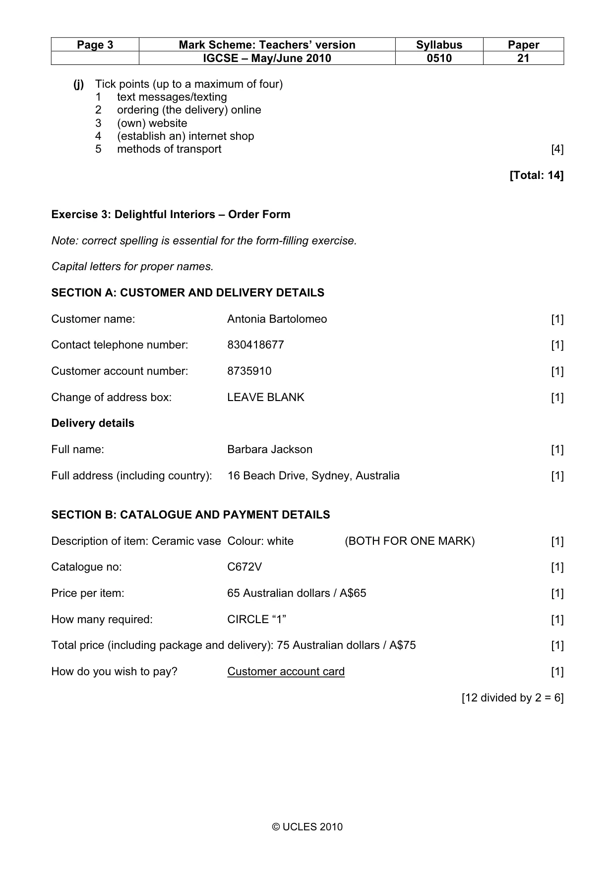 Mark scheme, page 3 of 9