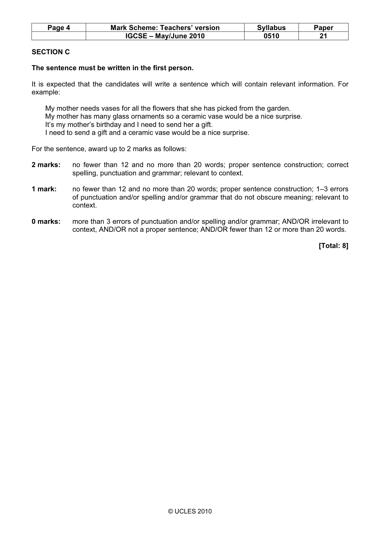 Mark scheme, page 4 of 9