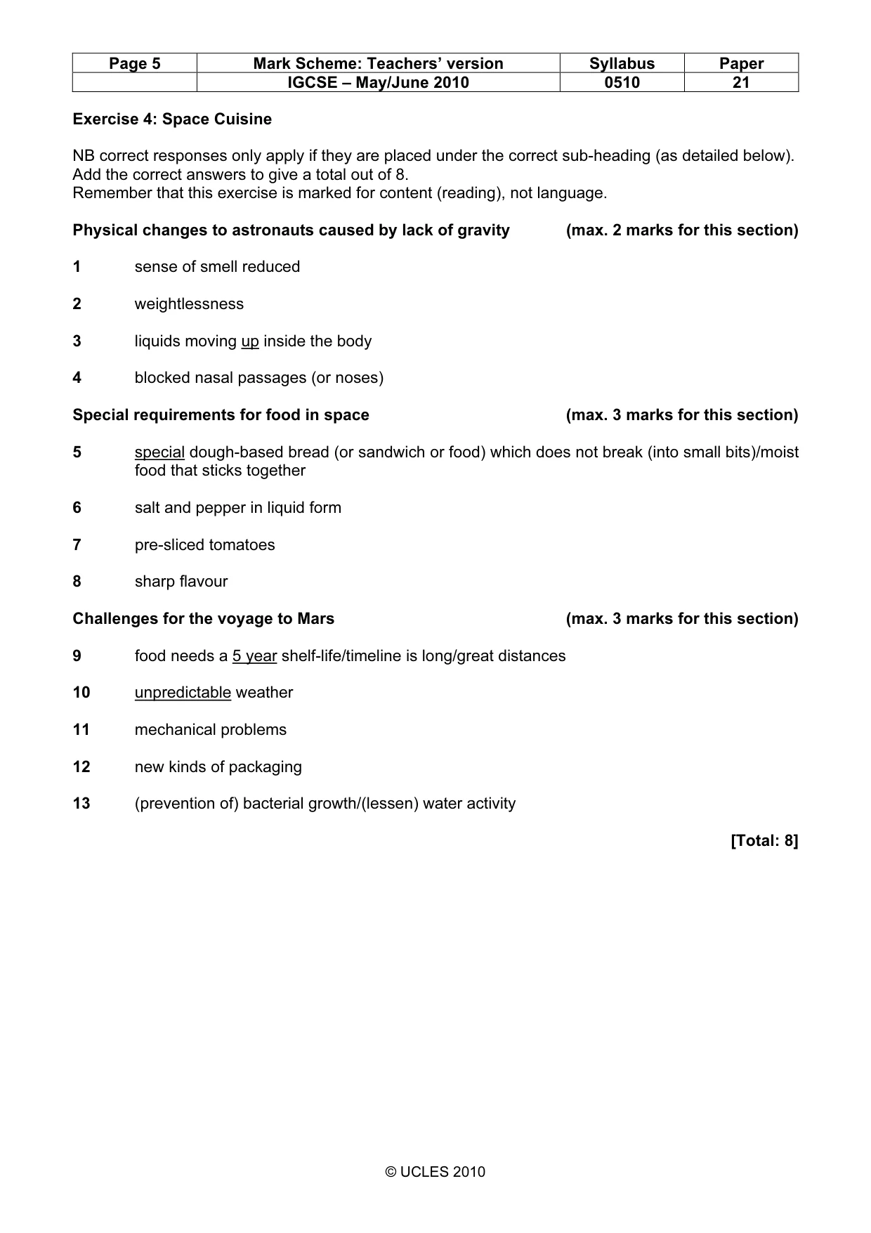 Mark scheme, page 5 of 9