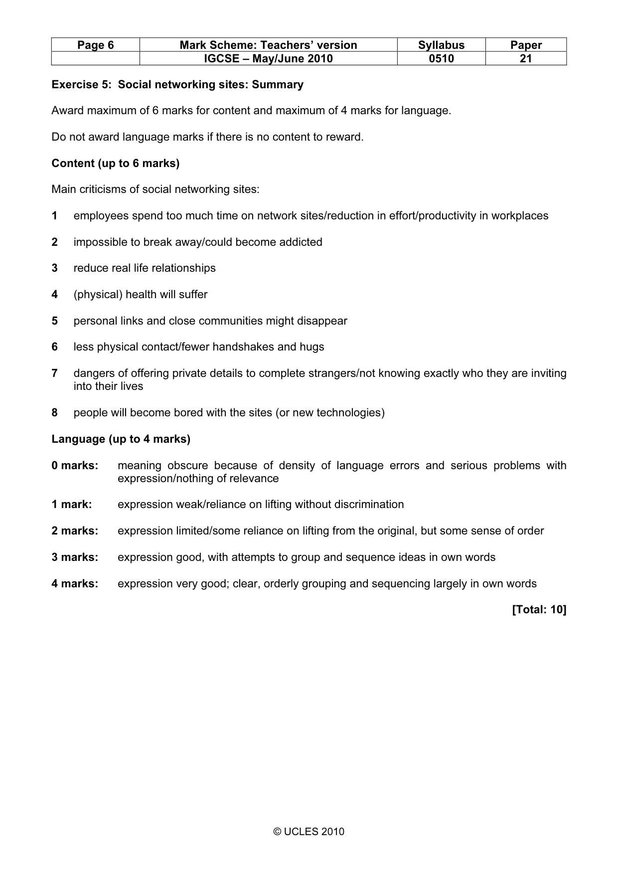 Mark scheme, page 6 of 9