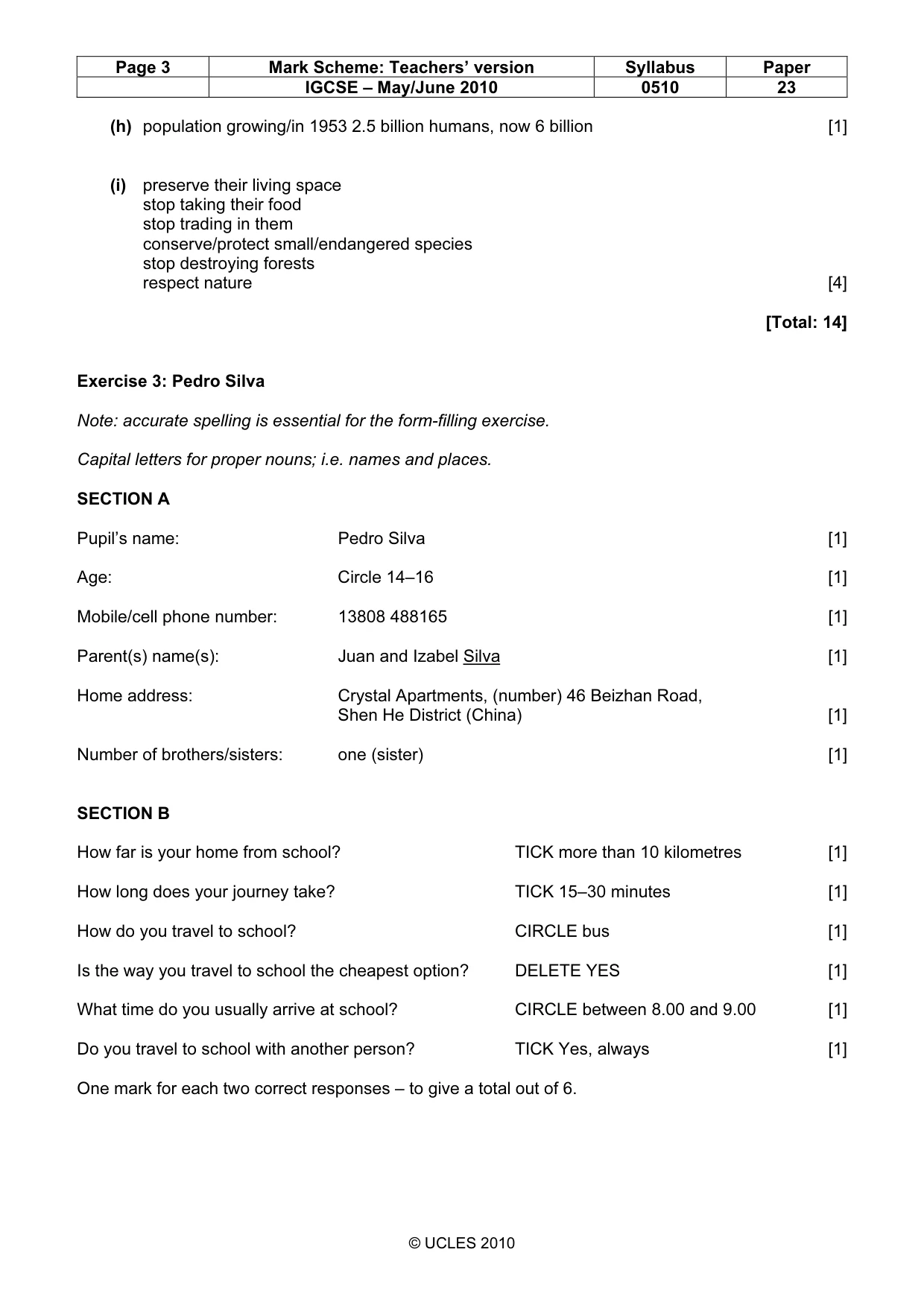 Mark scheme, page 3 of 9