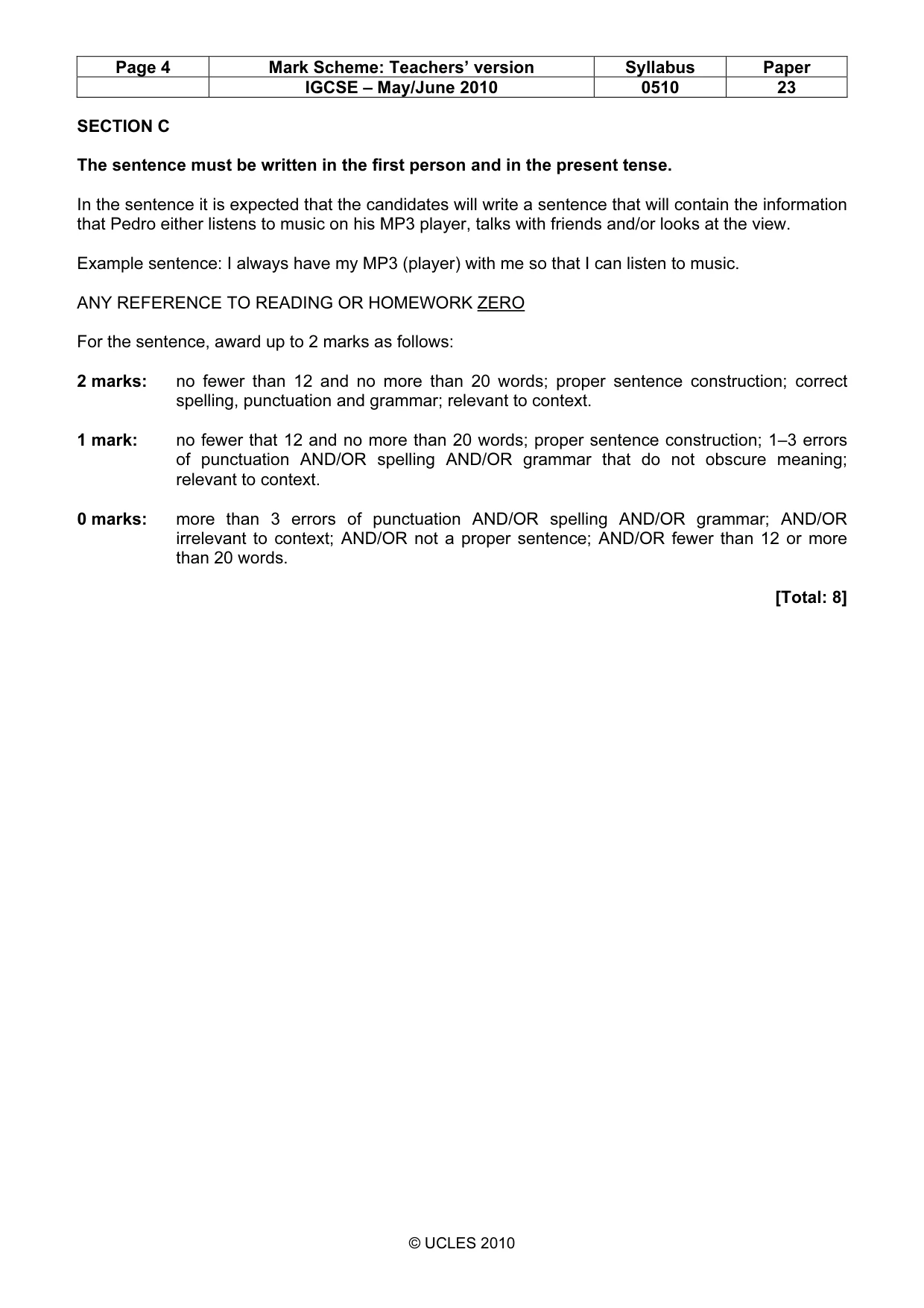 Mark scheme, page 4 of 9