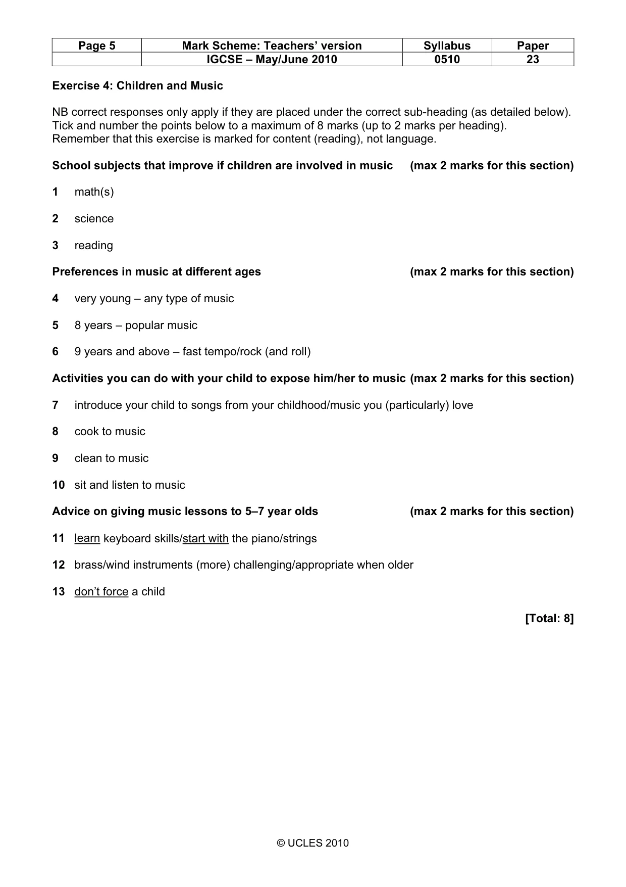 Mark scheme, page 5 of 9