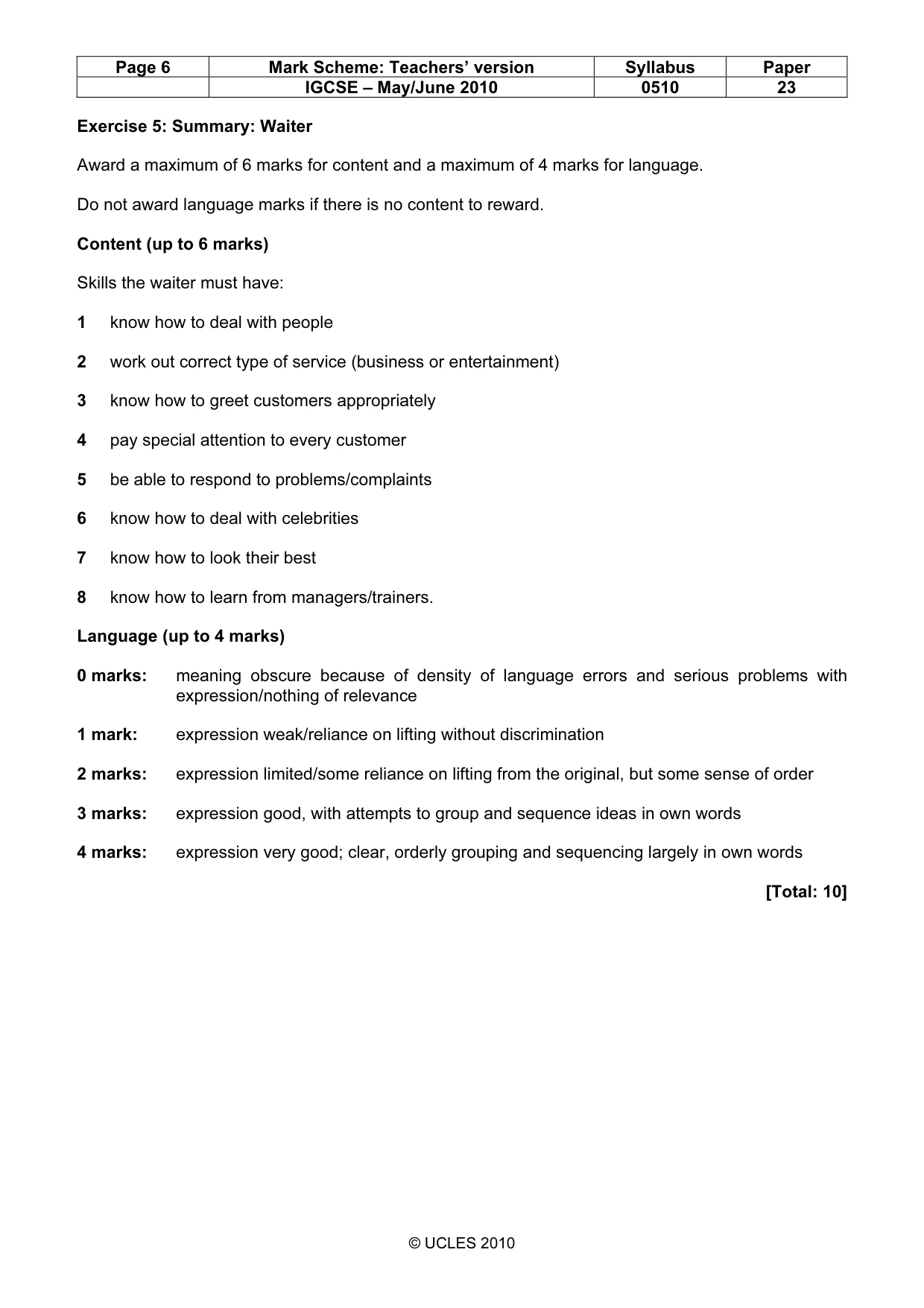 Mark scheme, page 6 of 9