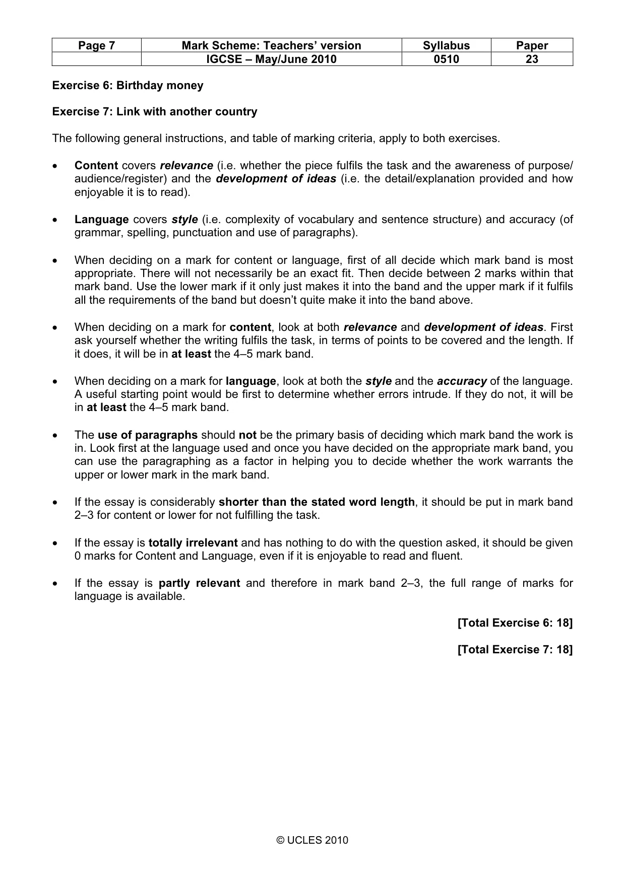Mark scheme, page 7 of 9