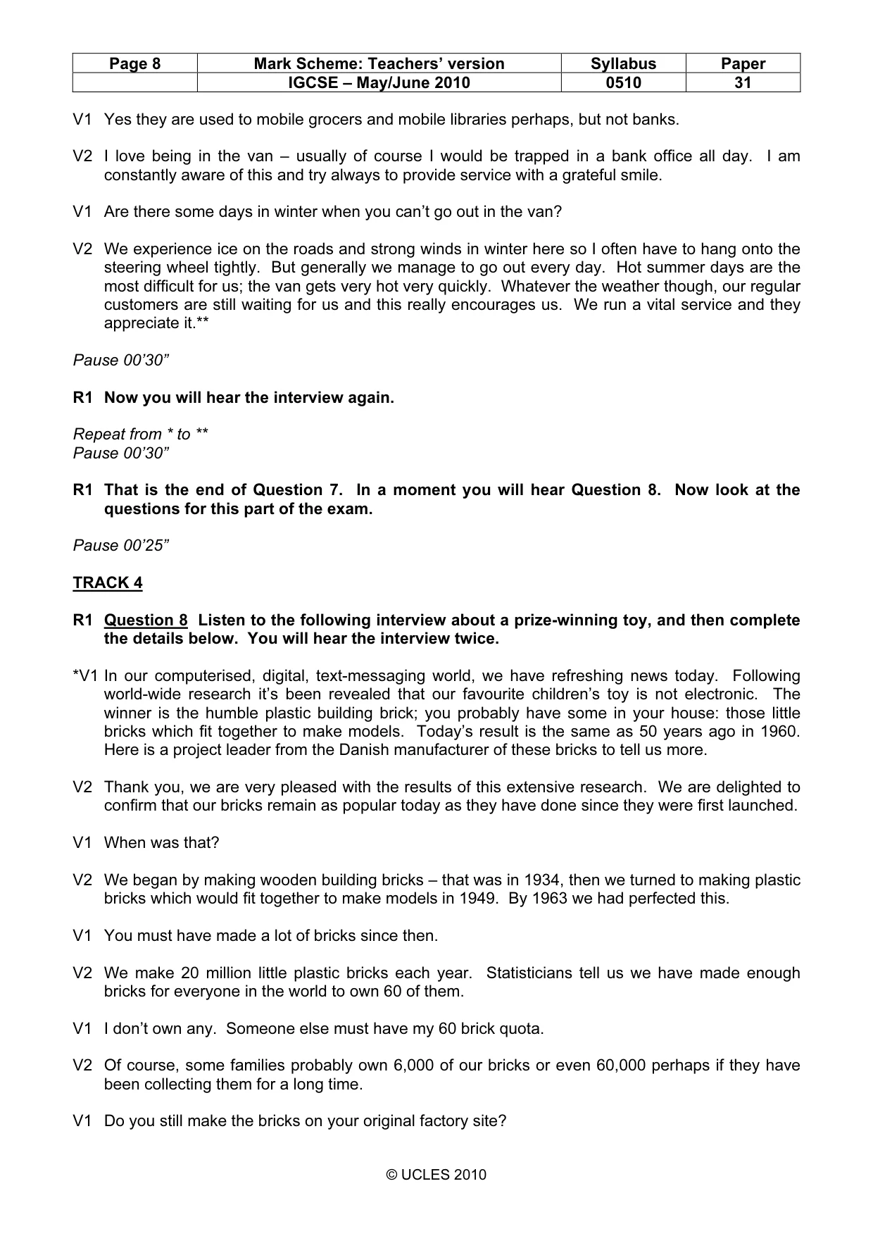 Mark scheme, page 8 of 12