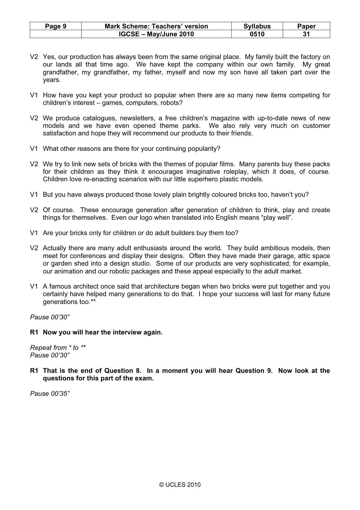 Mark scheme, page 9 of 12