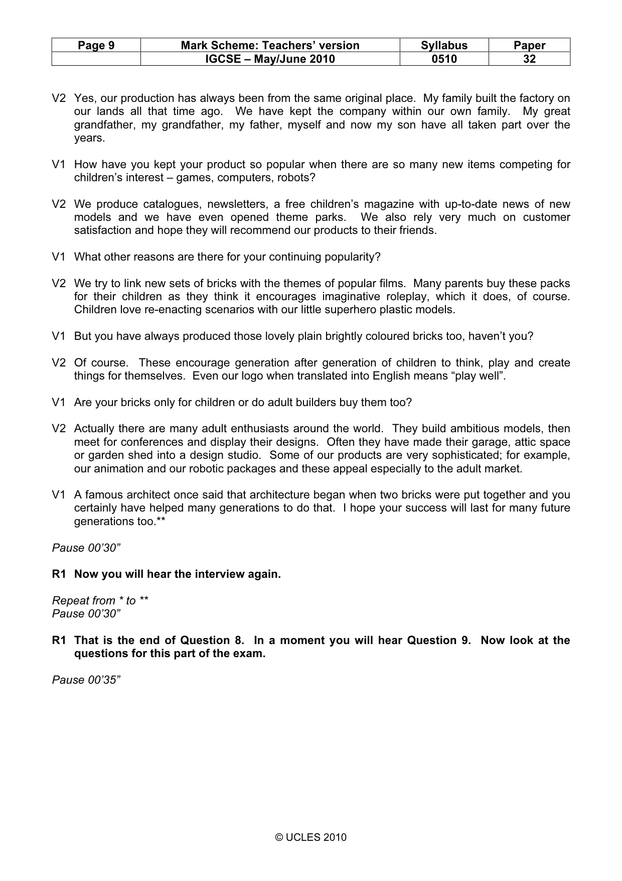 Mark scheme, page 9 of 12
