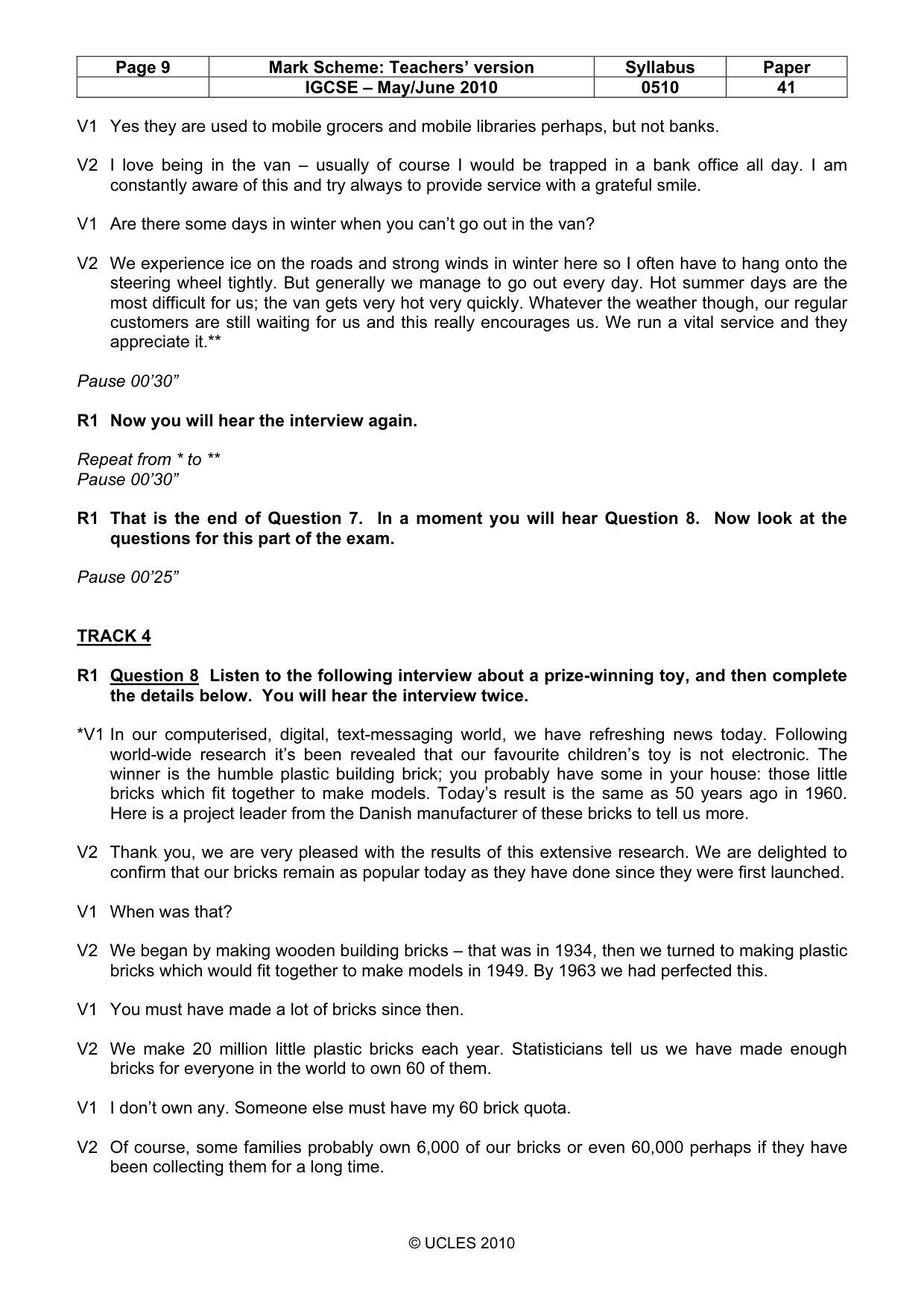 Mark scheme, page 9 of 13