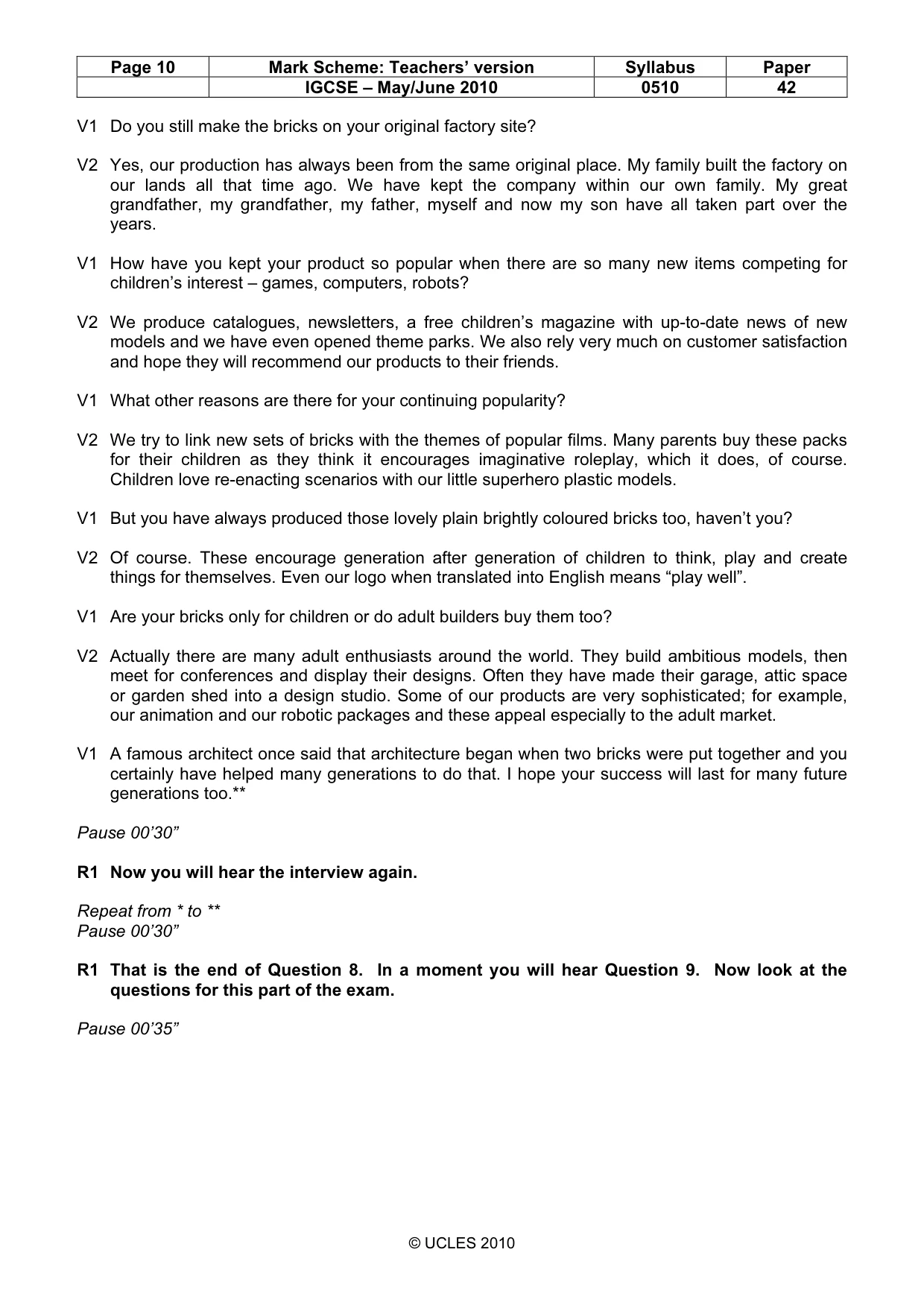 Mark scheme, page 10 of 13