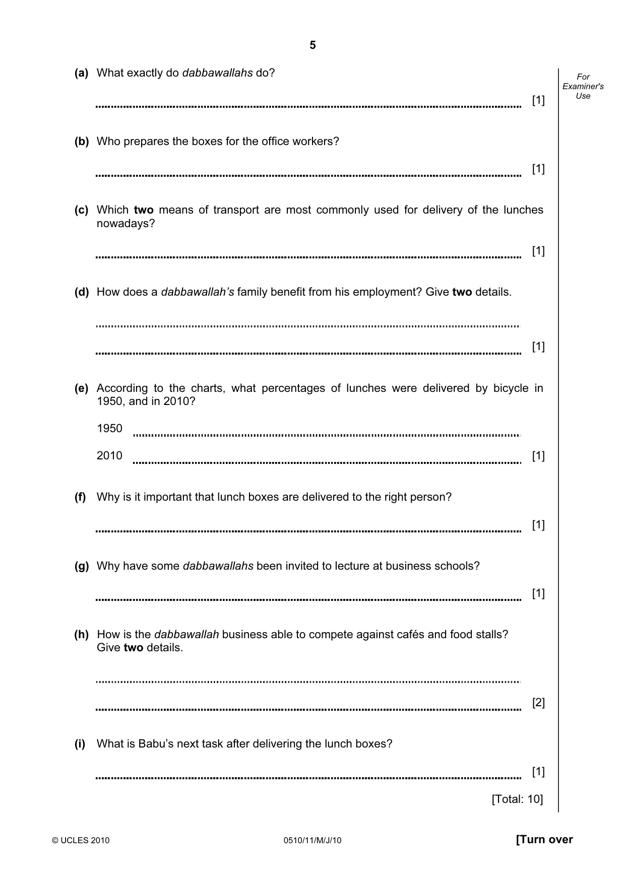 Cambridge IGCSE English - Second Language (oral endorsement) 0510 2010 May/June Paper 1 · Variant 1 question paper, page 5 of 16
