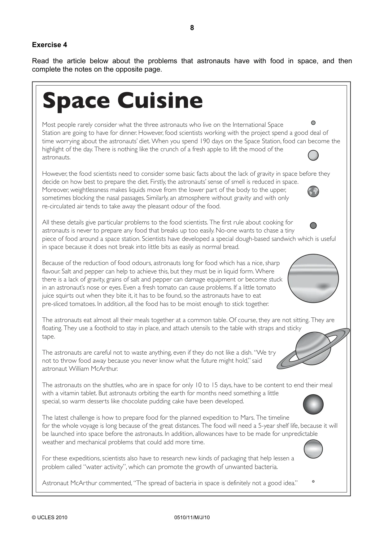 Cambridge IGCSE English - Second Language (oral endorsement) 0510 2010 May/June Paper 1 · Variant 1 question paper, page 8 of 16