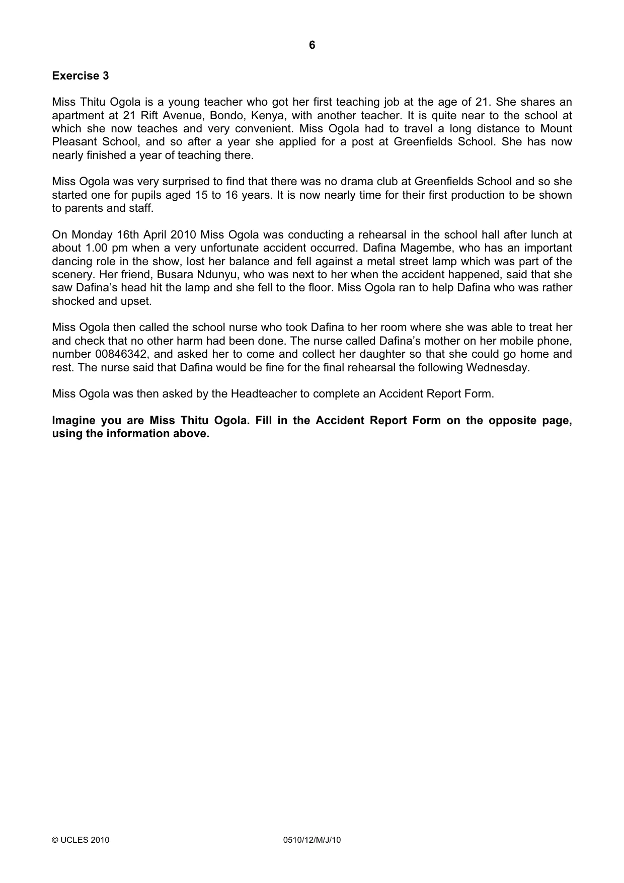 Cambridge IGCSE English - Second Language (oral endorsement) 0510 2010 May/June Paper 1 · Variant 2 question paper, page 6 of 16