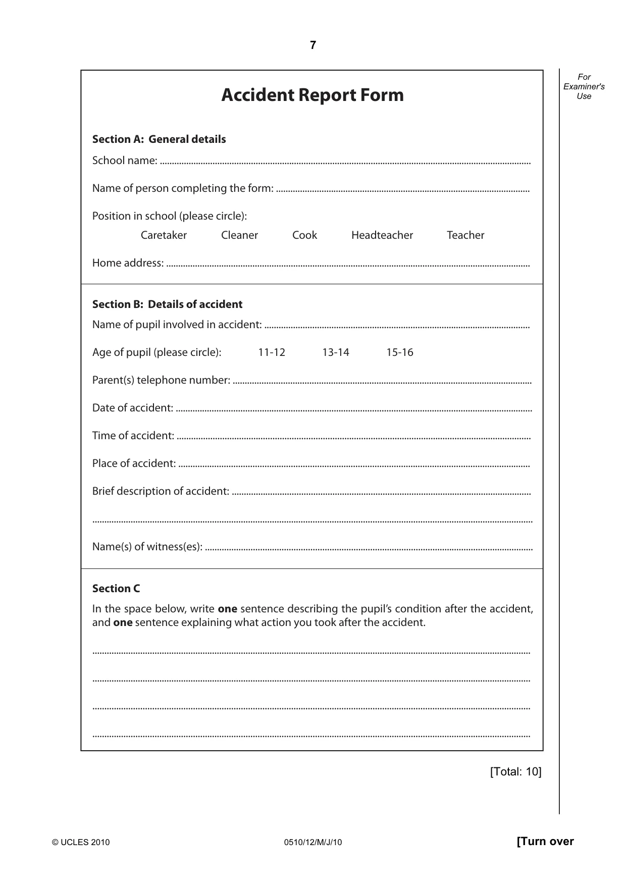 Cambridge IGCSE English - Second Language (oral endorsement) 0510 2010 May/June Paper 1 · Variant 2 question paper, page 7 of 16