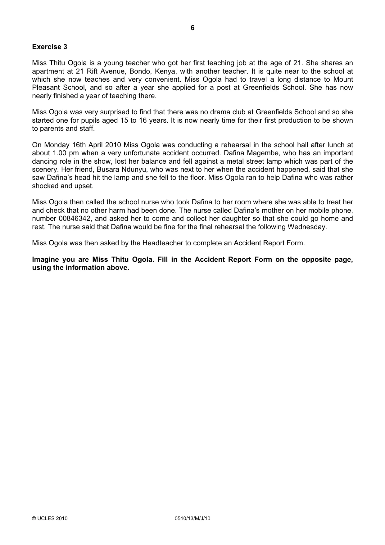 Cambridge IGCSE English - Second Language (oral endorsement) 0510 2010 May/June Paper 1 · Variant 3 question paper, page 6 of 16