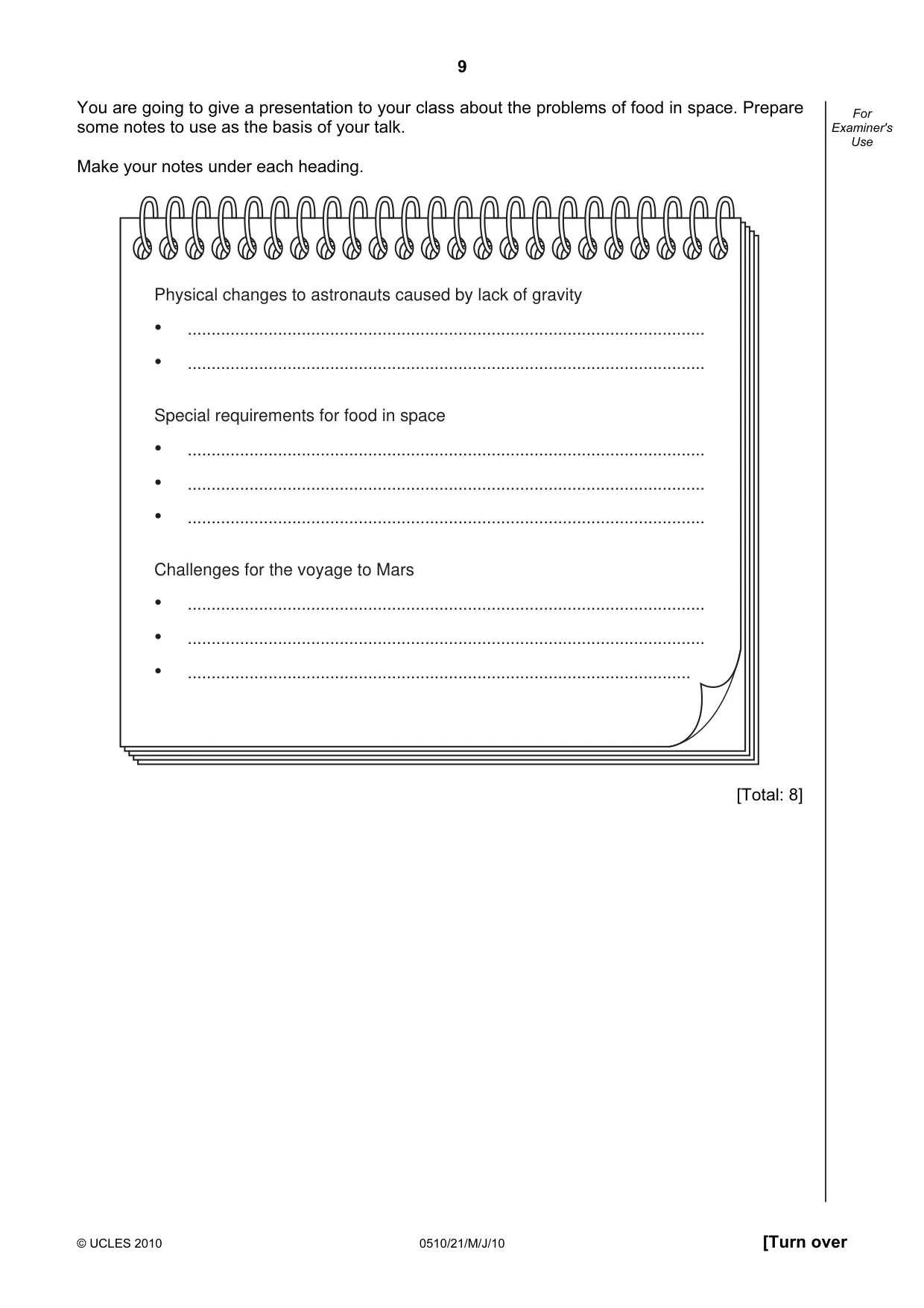 Cambridge IGCSE English - Second Language (oral endorsement) 0510 2010 May/June Paper 2 · Variant 1 question paper, page 9 of 16