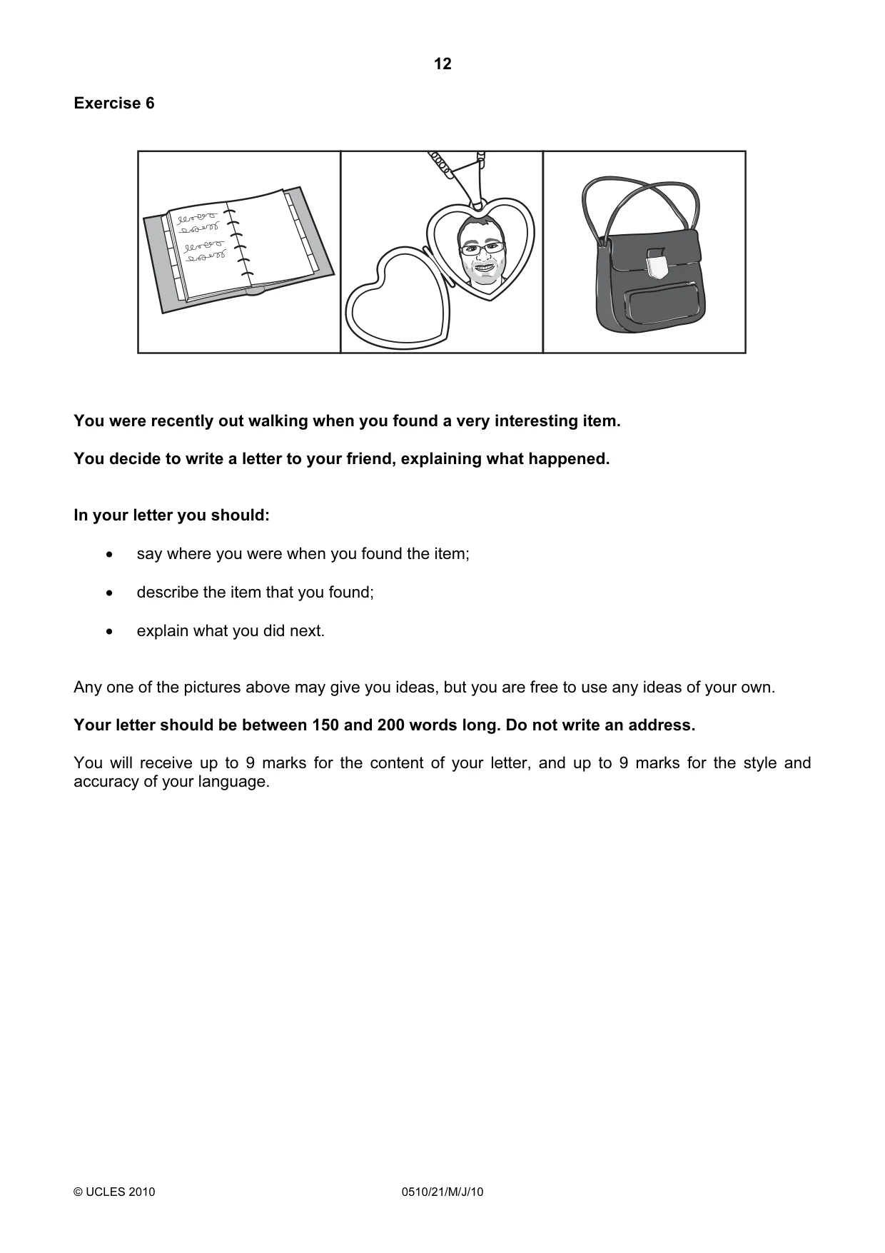 Cambridge IGCSE English - Second Language (oral endorsement) 0510 2010 May/June Paper 2 · Variant 1 question paper, page 12 of 16