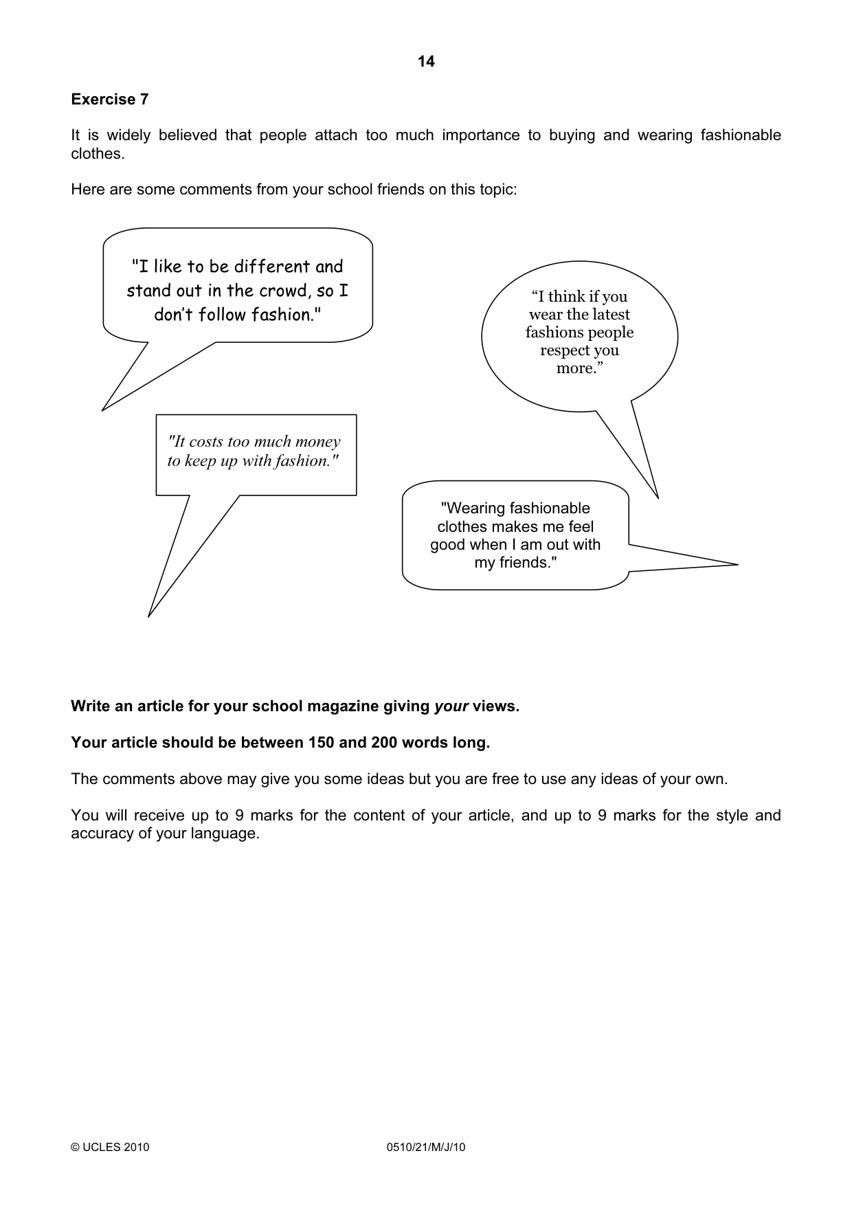 Cambridge IGCSE English - Second Language (oral endorsement) 0510 2010 May/June Paper 2 · Variant 1 question paper, page 14 of 16