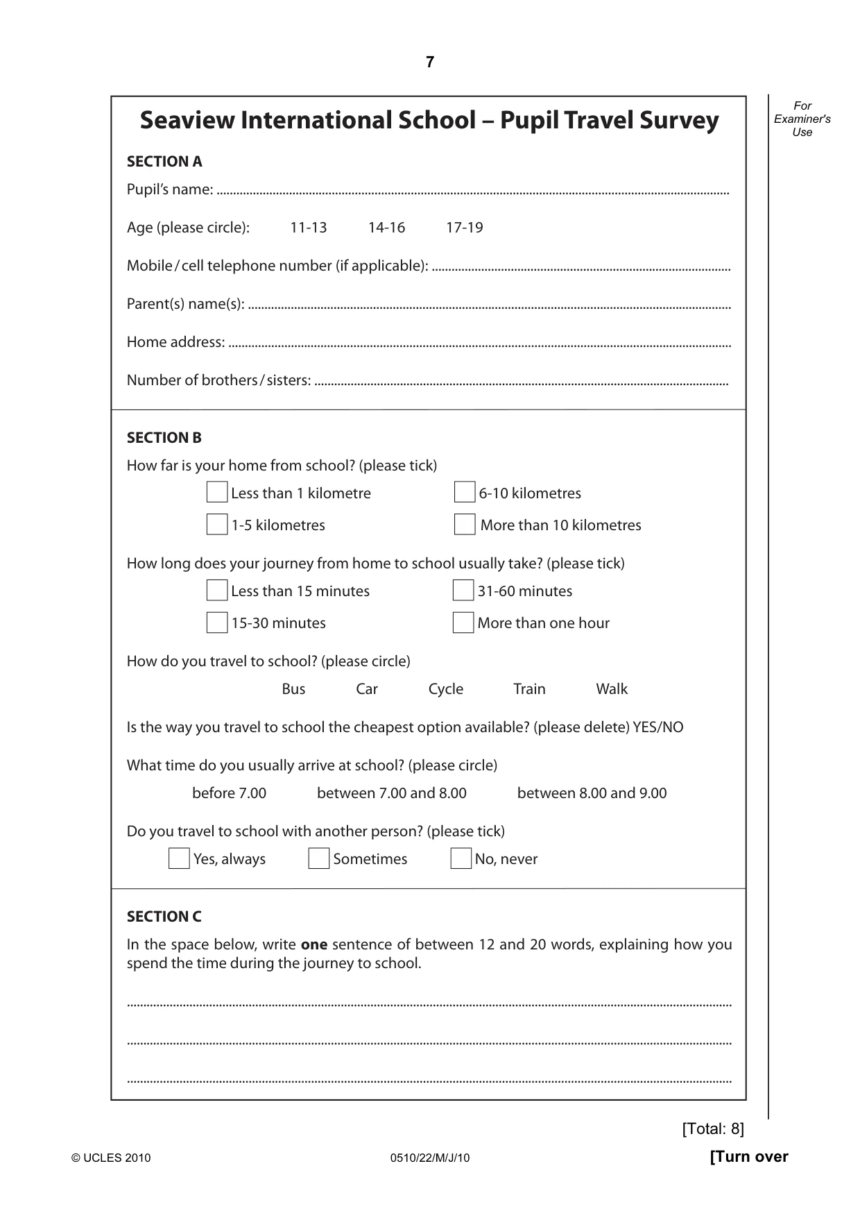 Cambridge IGCSE English - Second Language (oral endorsement) 0510 2010 May/June Paper 2 · Variant 2 question paper, page 7 of 16