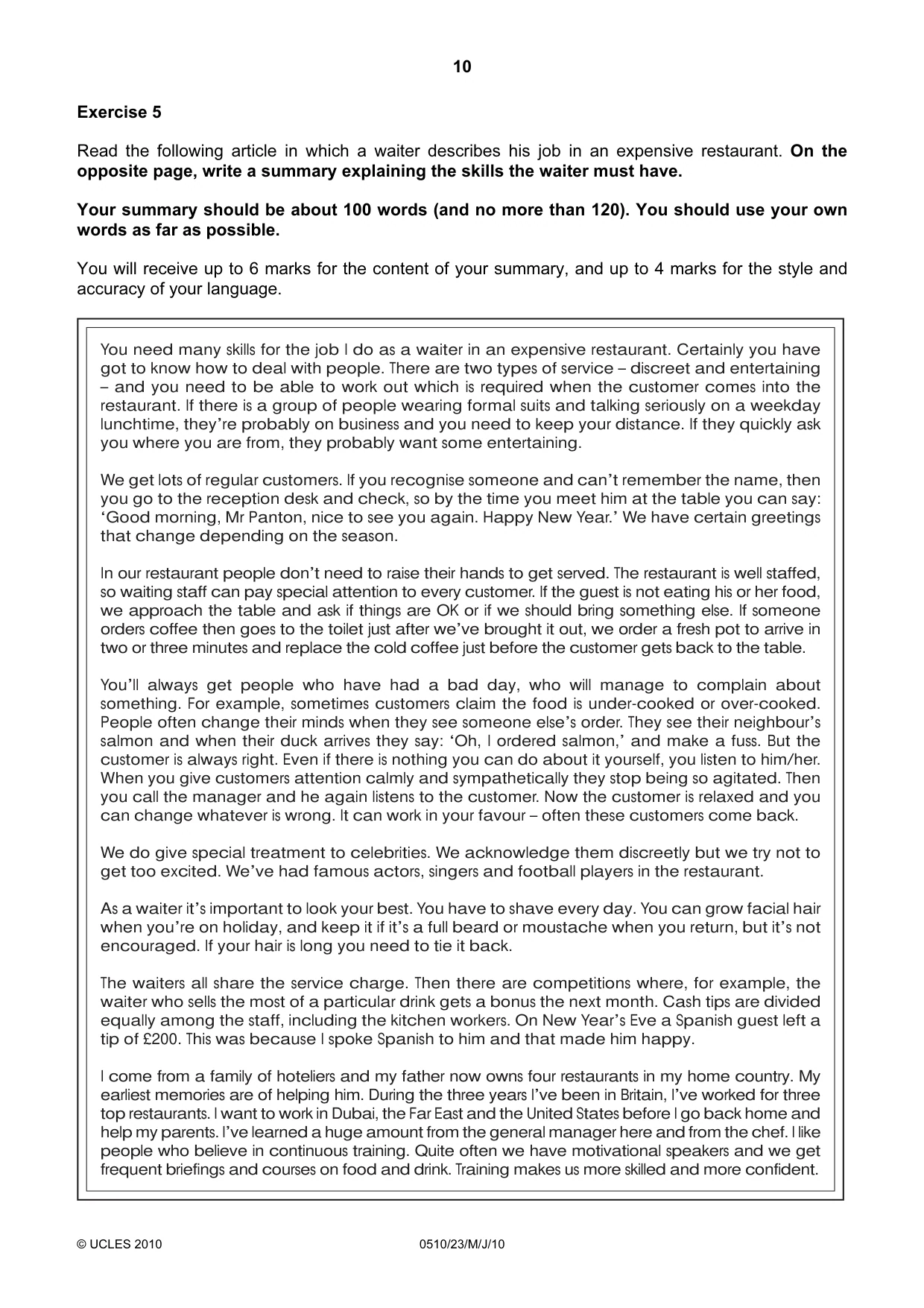 Cambridge IGCSE English - Second Language (oral endorsement) 0510 2010 May/June Paper 2 · Variant 3 question paper, page 10 of 16