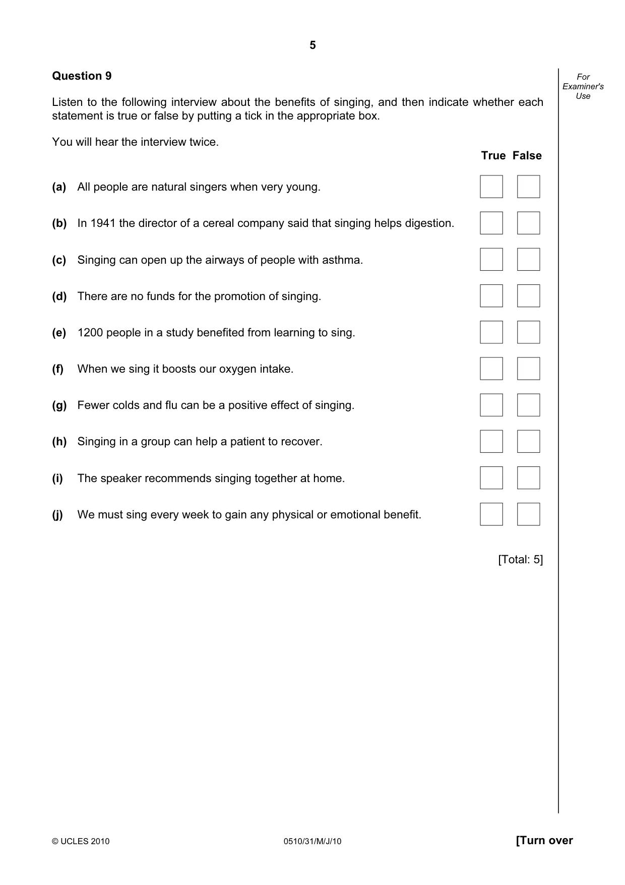 Cambridge IGCSE English - Second Language (oral endorsement) 0510 2010 May/June Paper 3 · Variant 1 question paper, page 5 of 8