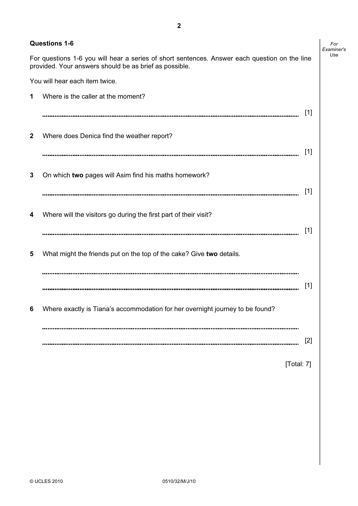 Cambridge IGCSE English - Second Language (oral endorsement) 0510 2010 May/June Paper 3 · Variant 2 question paper, page 2 of 8