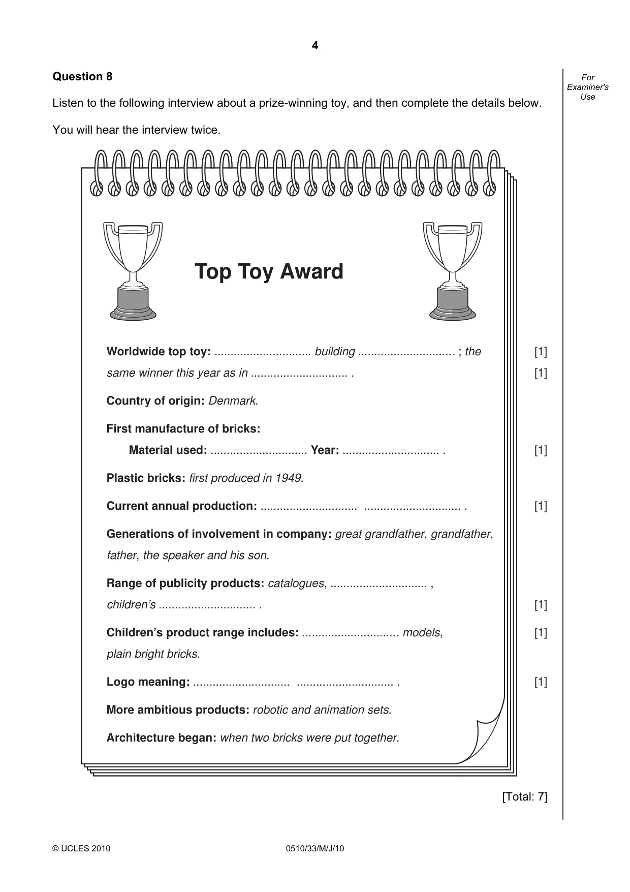 Cambridge IGCSE English - Second Language (oral endorsement) 0510 2010 May/June Paper 3 · Variant 3 question paper, page 4 of 8