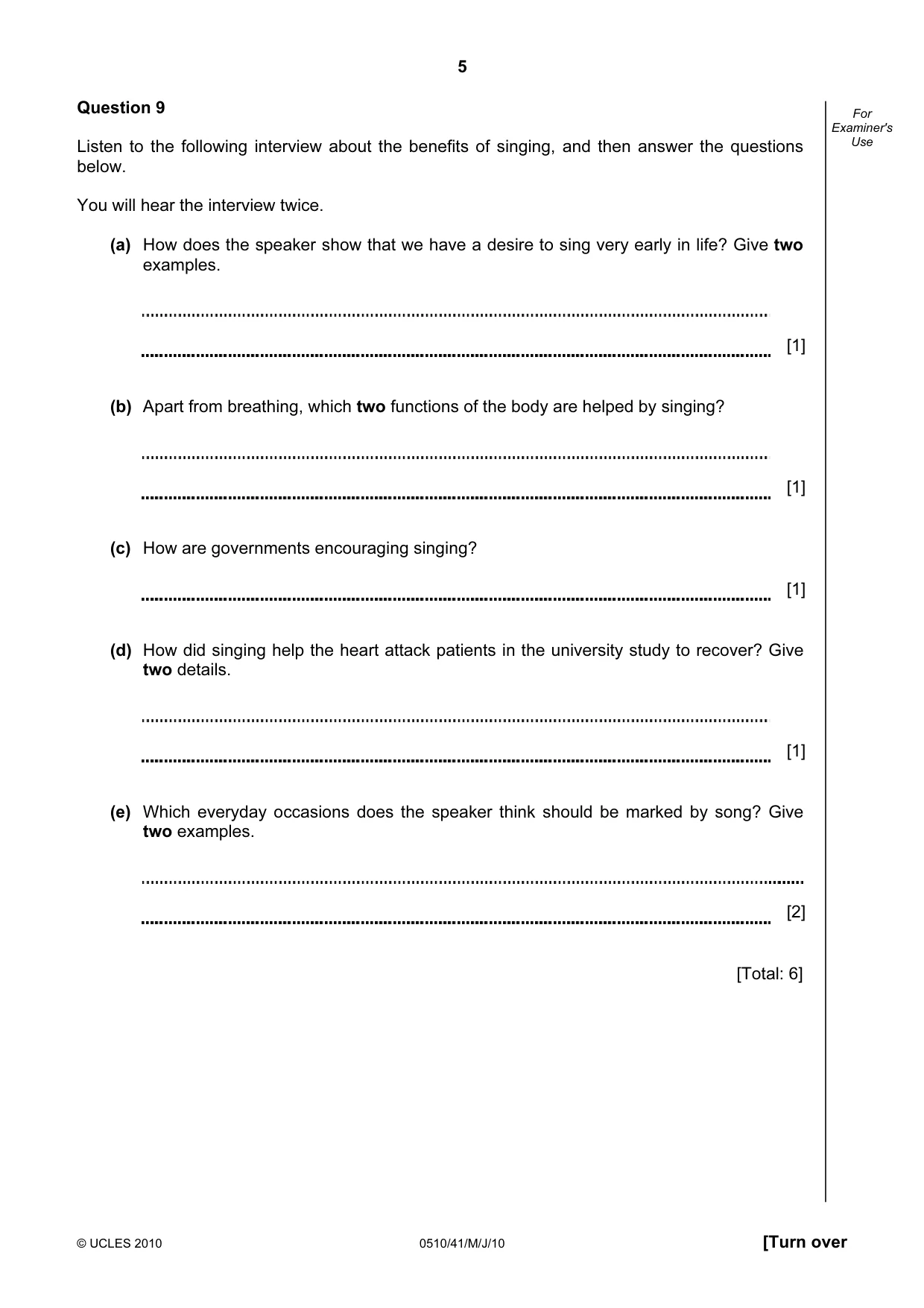 Cambridge IGCSE English - Second Language (oral endorsement) 0510 2010 May/June Paper 4 · Variant 1 question paper, page 5 of 8