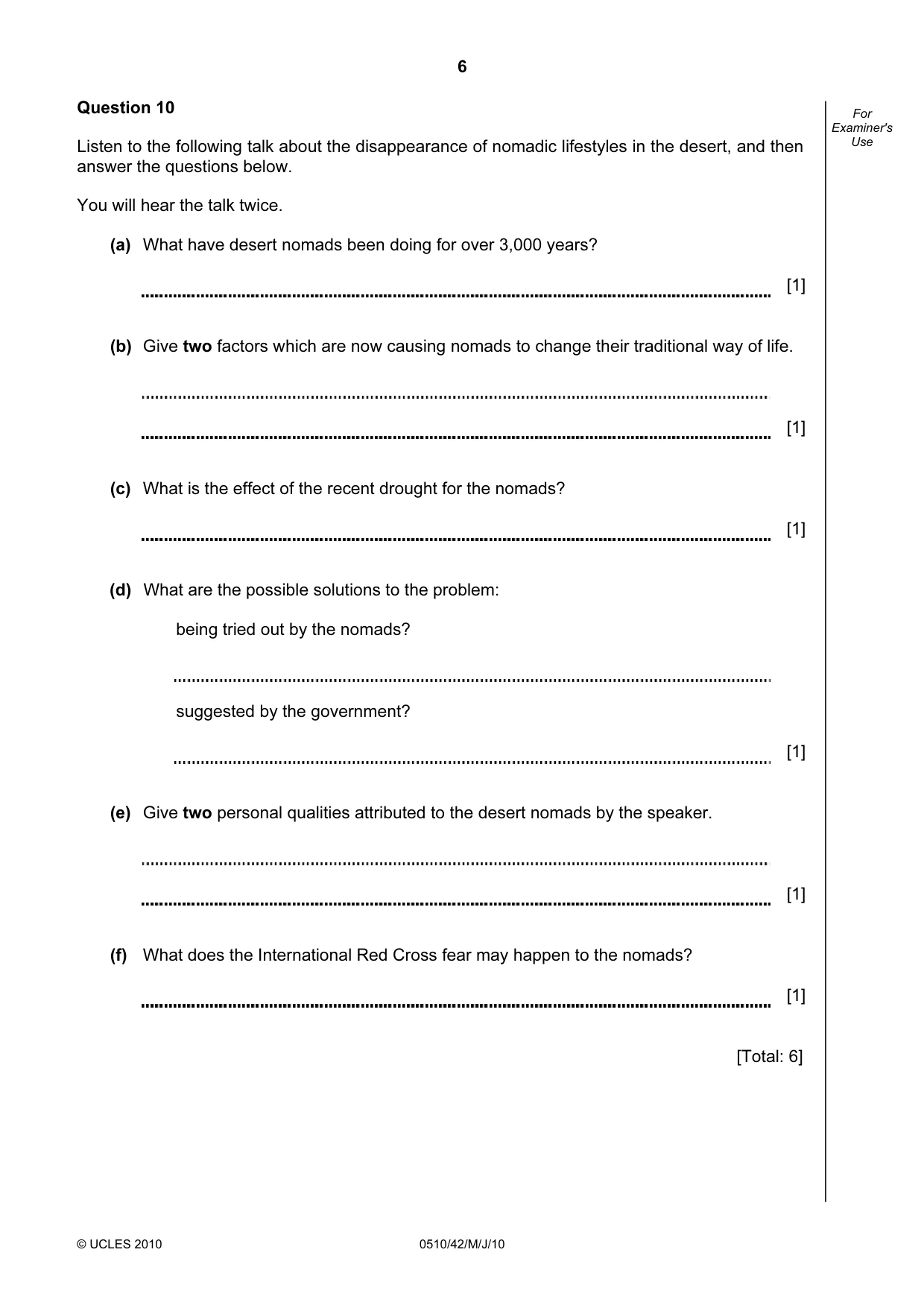 Cambridge IGCSE English - Second Language (oral endorsement) 0510 2010 May/June Paper 4 · Variant 2 question paper, page 6 of 8