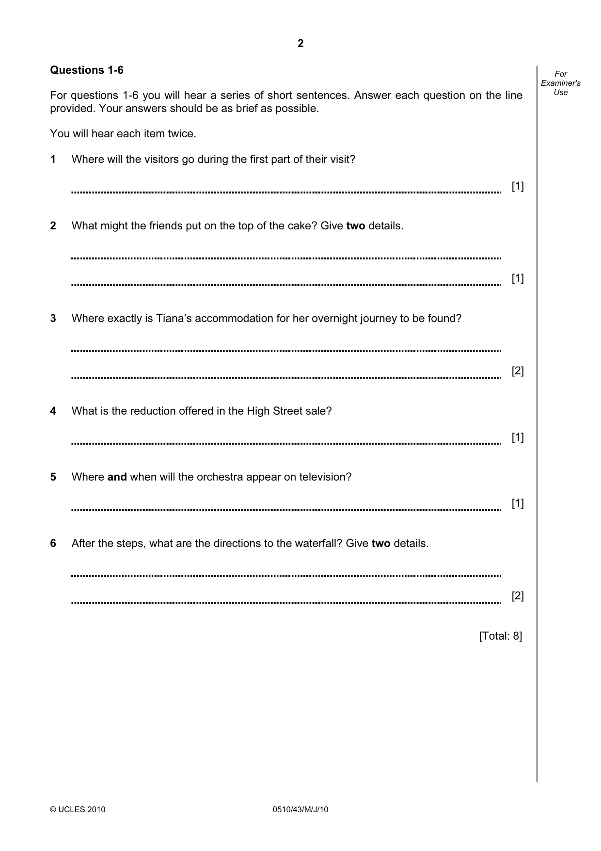Cambridge IGCSE English - Second Language (oral endorsement) 0510 2010 May/June Paper 4 · Variant 3 question paper, page 2 of 8