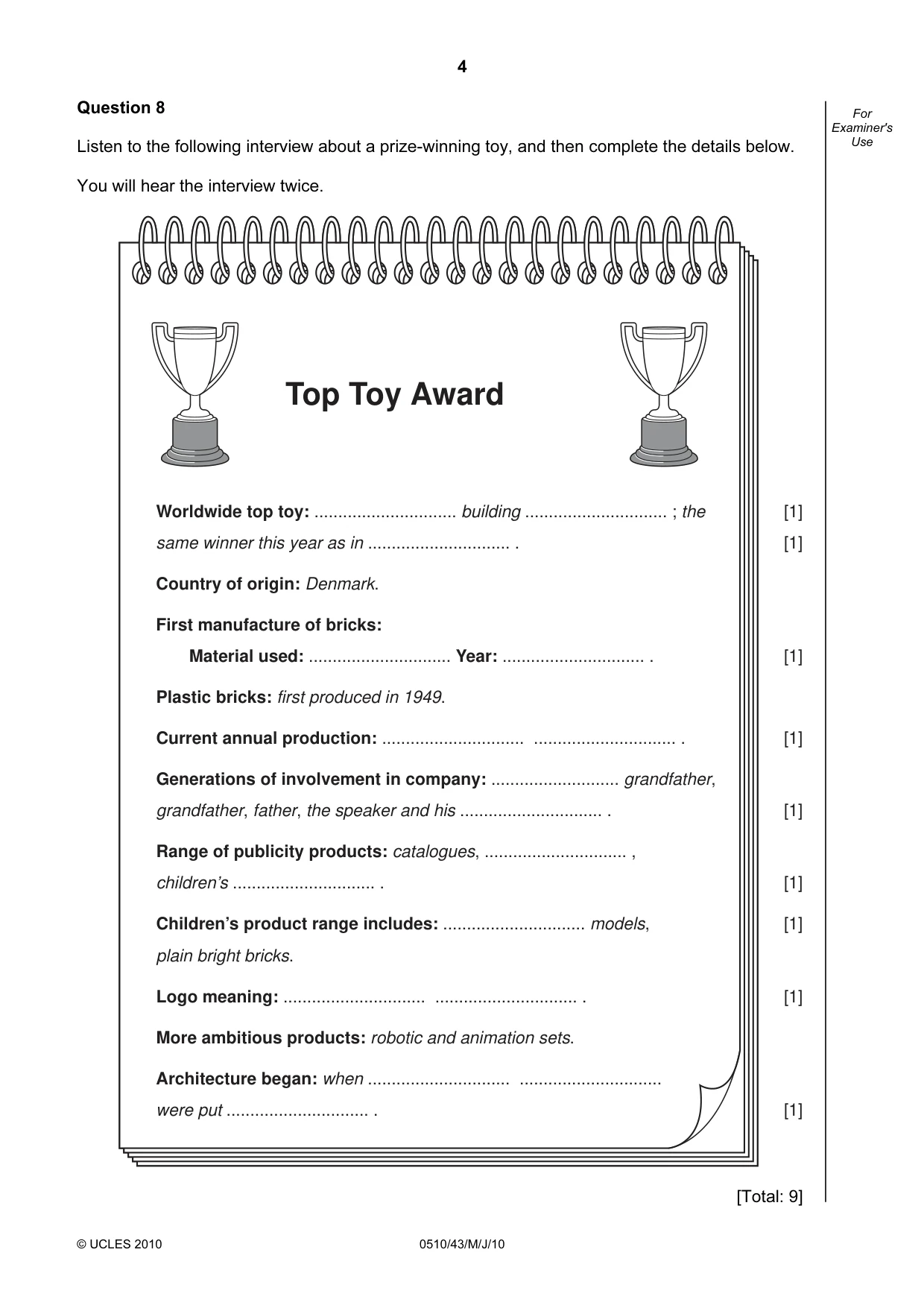Cambridge IGCSE English - Second Language (oral endorsement) 0510 2010 May/June Paper 4 · Variant 3 question paper, page 4 of 8