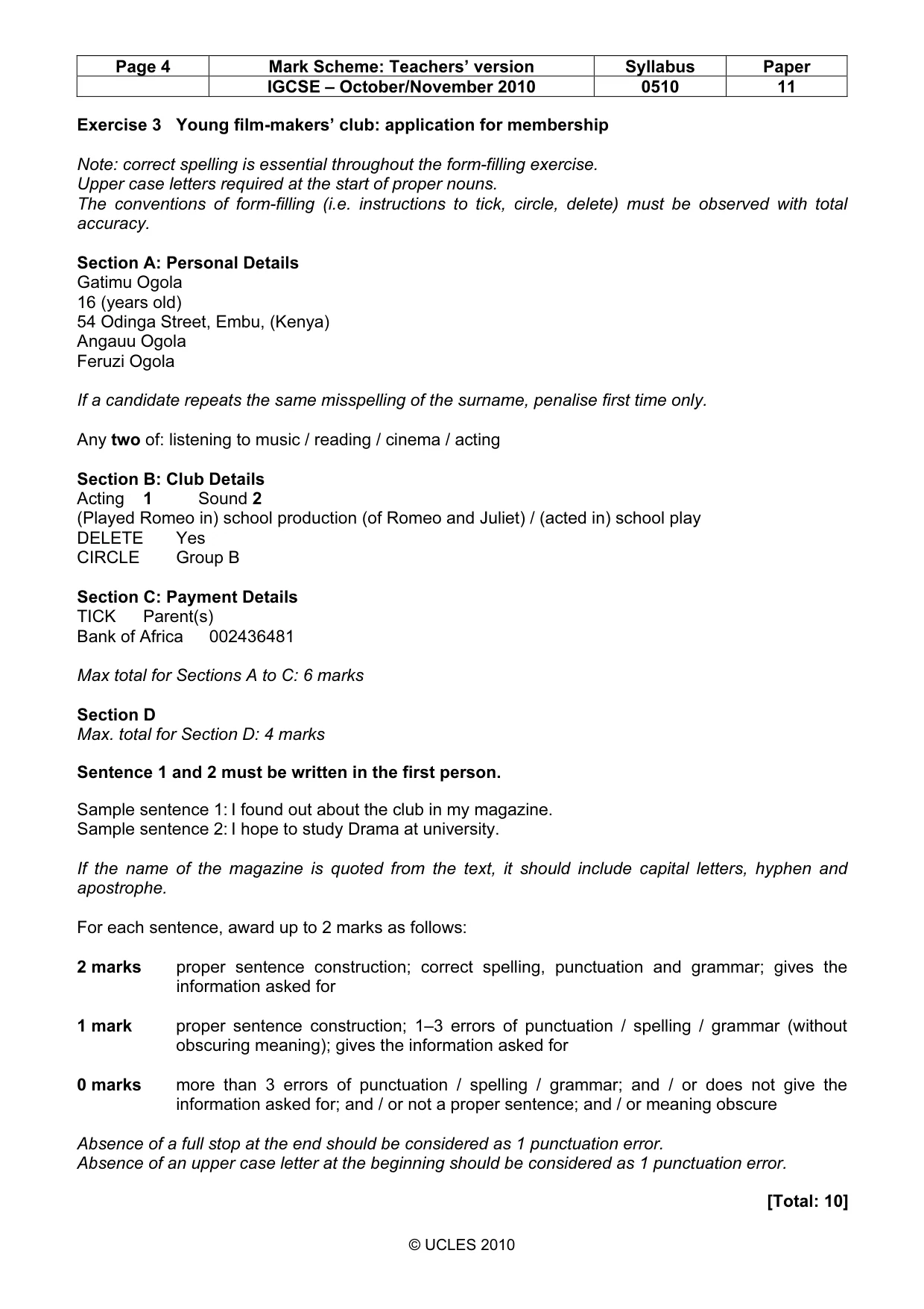 Mark scheme, page 4 of 7