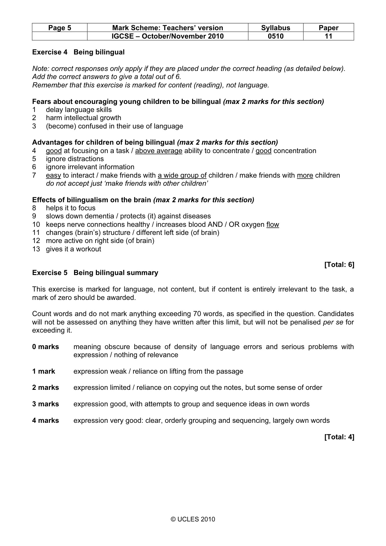 Mark scheme, page 5 of 7