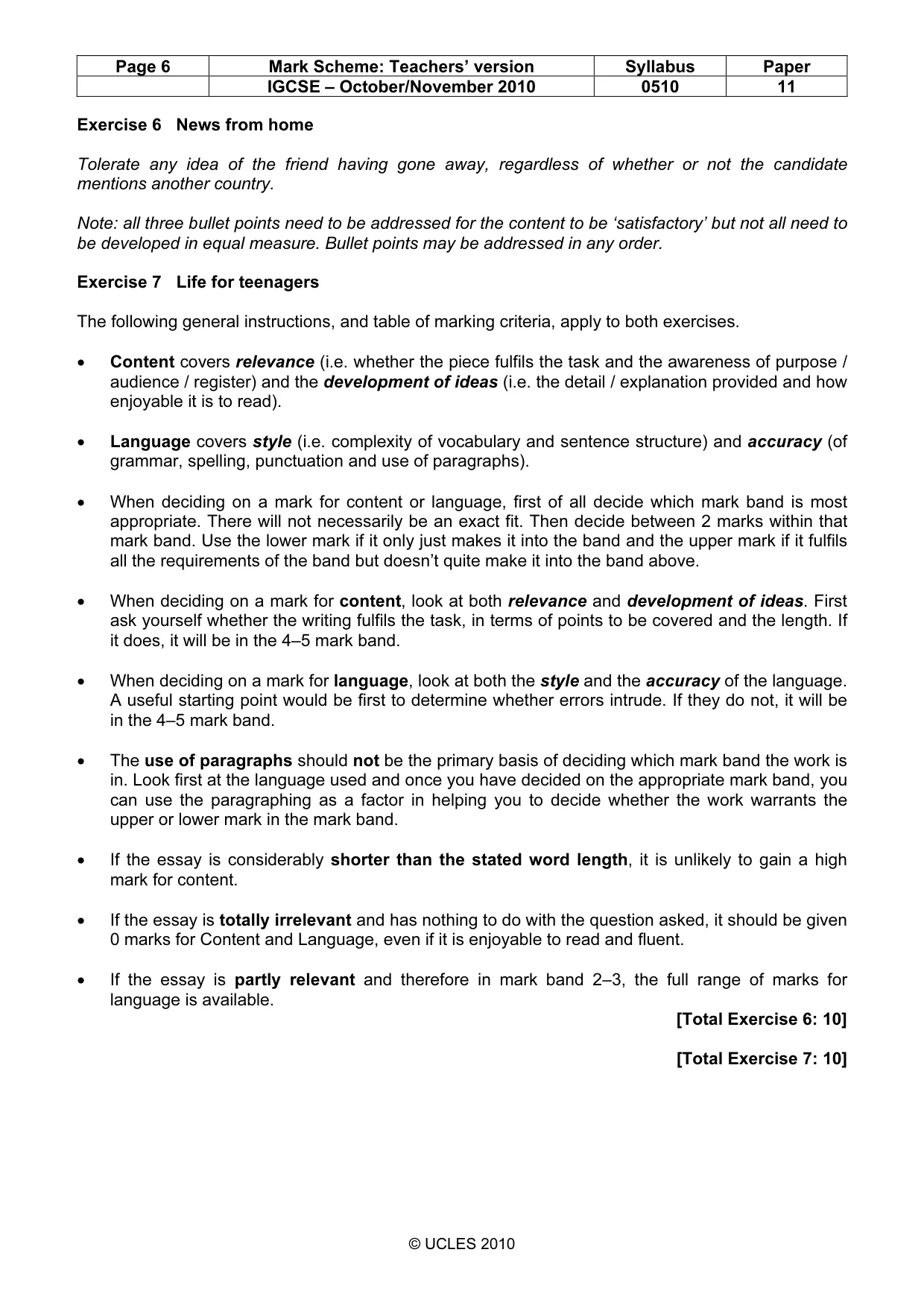 Mark scheme, page 6 of 7