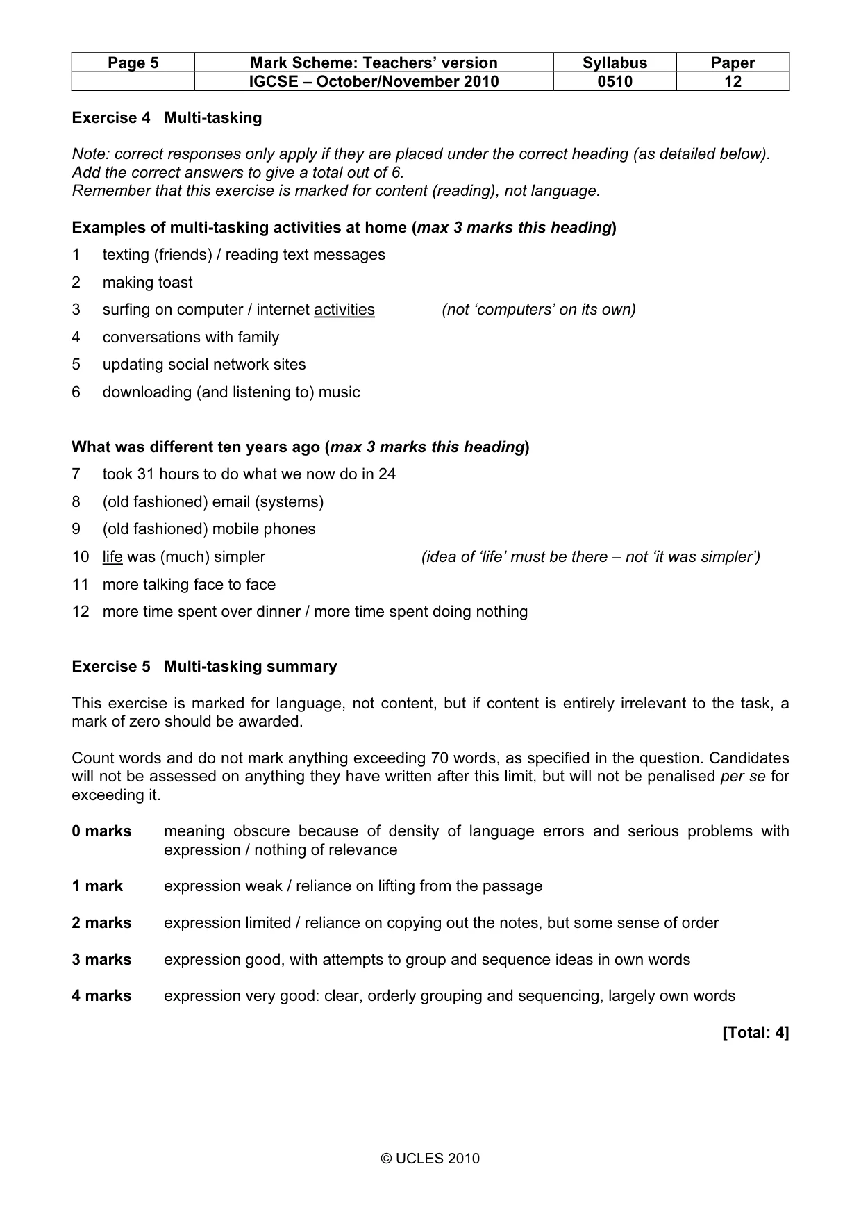 Mark scheme, page 5 of 7