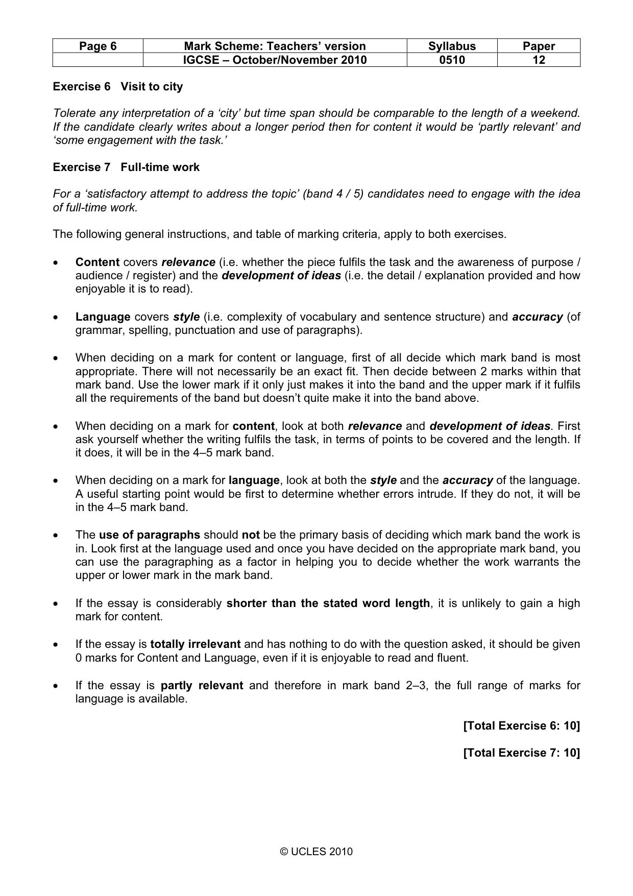Mark scheme, page 6 of 7