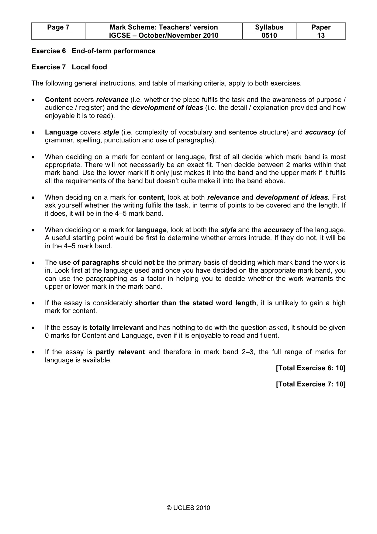 Mark scheme, page 7 of 8
