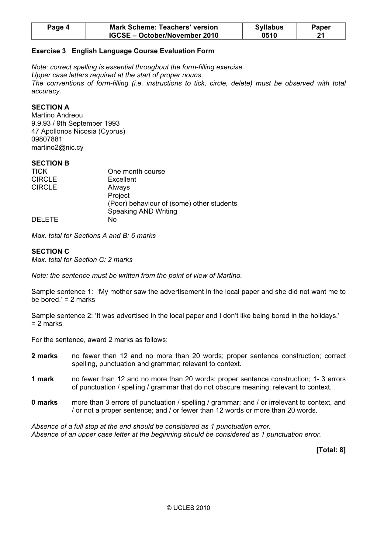 Mark scheme, page 4 of 9