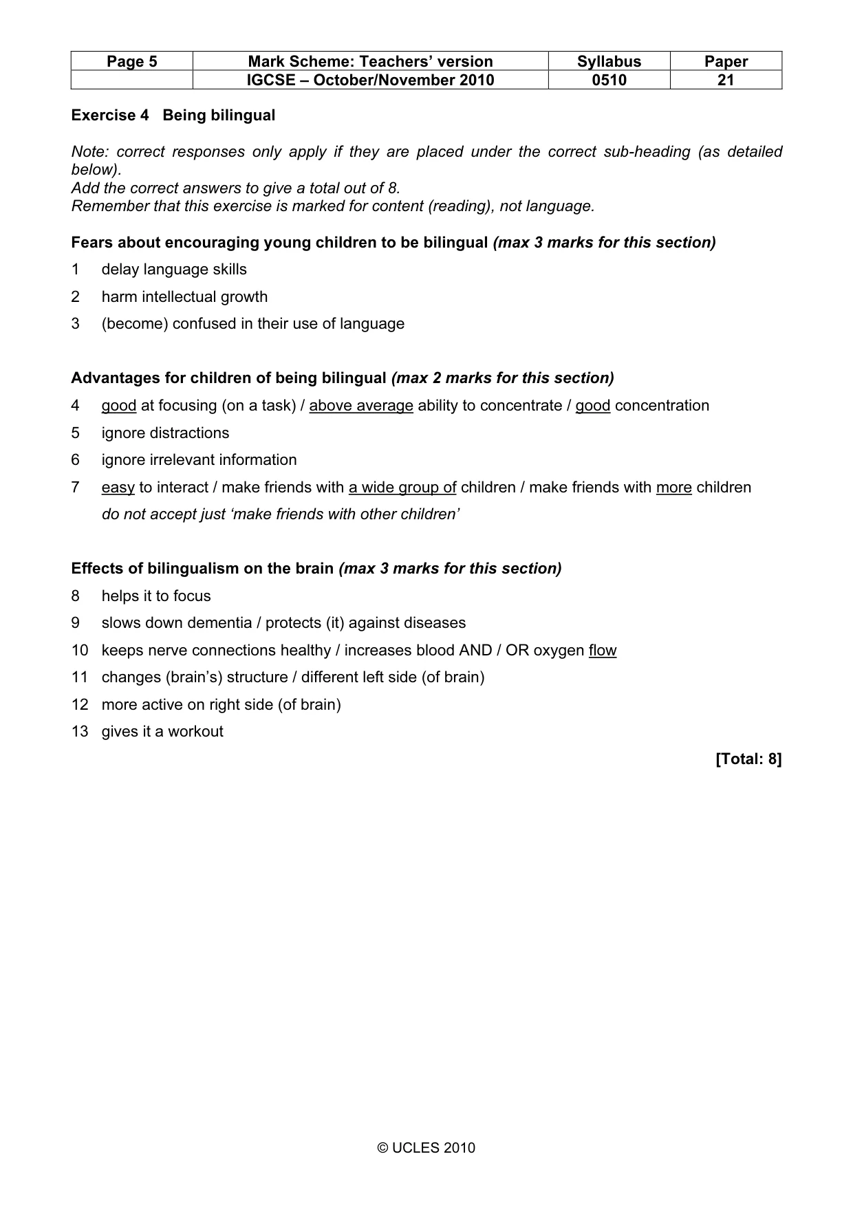 Mark scheme, page 5 of 9