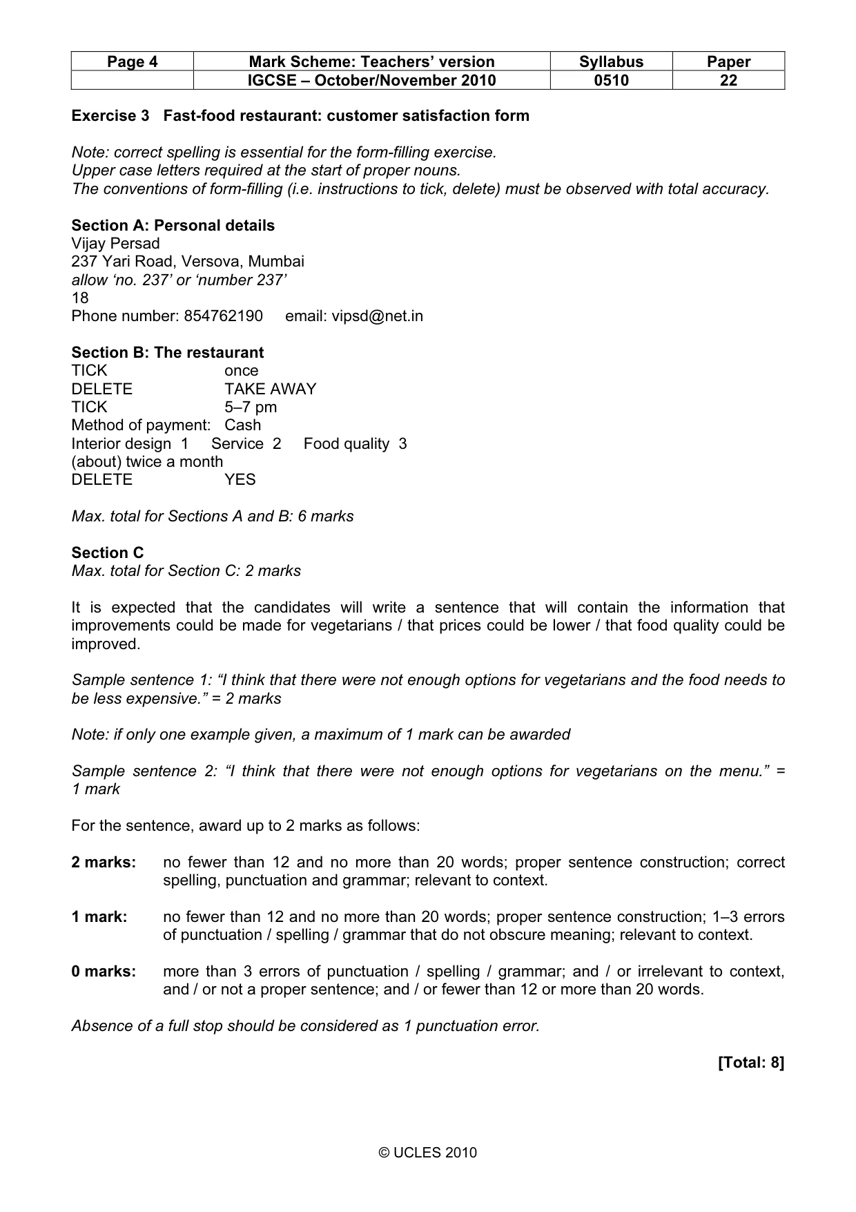 Mark scheme, page 4 of 9
