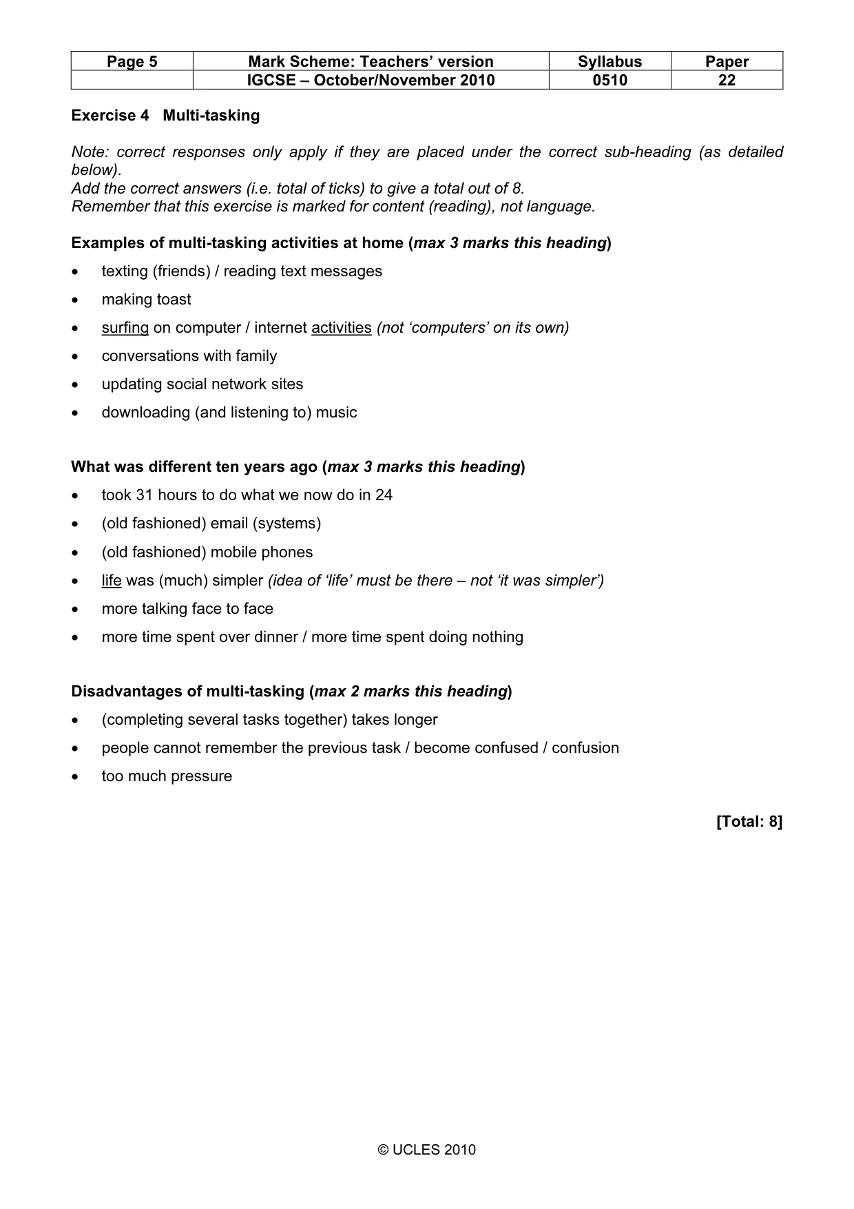 Mark scheme, page 5 of 9