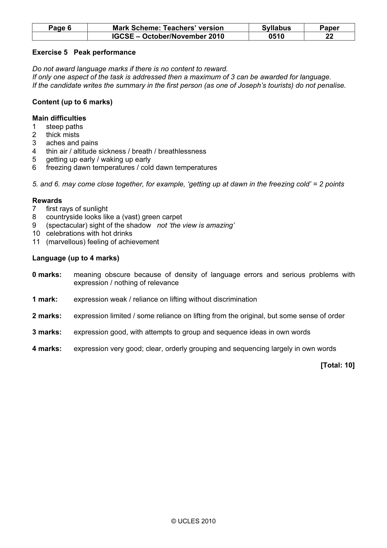 Mark scheme, page 6 of 9