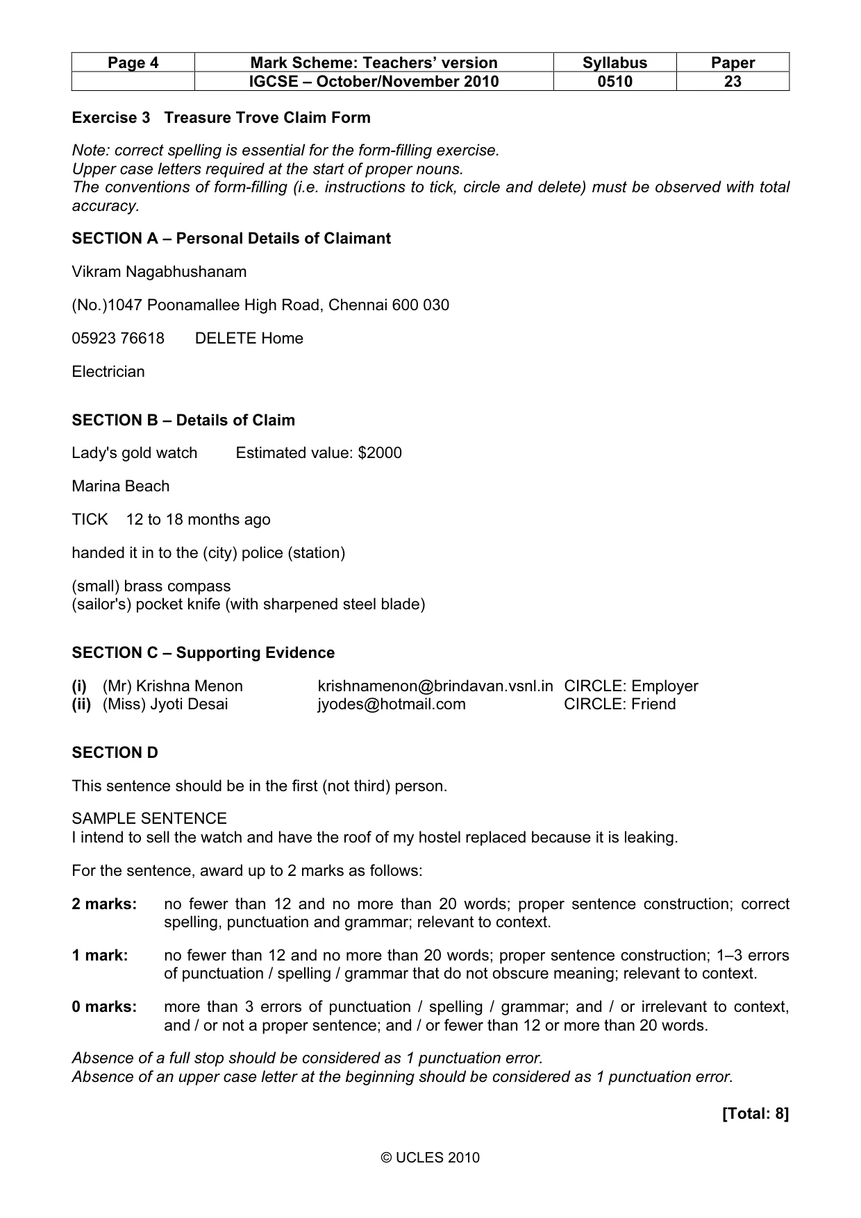 Mark scheme, page 4 of 9